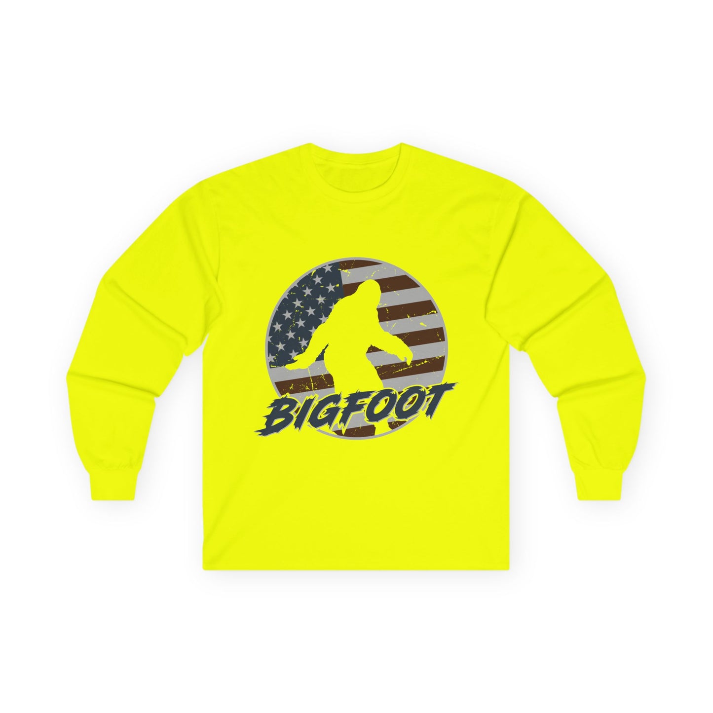 Bigfoot American Flag Long Sleeve Shirt – Patriotic Sasquatch USA Tee