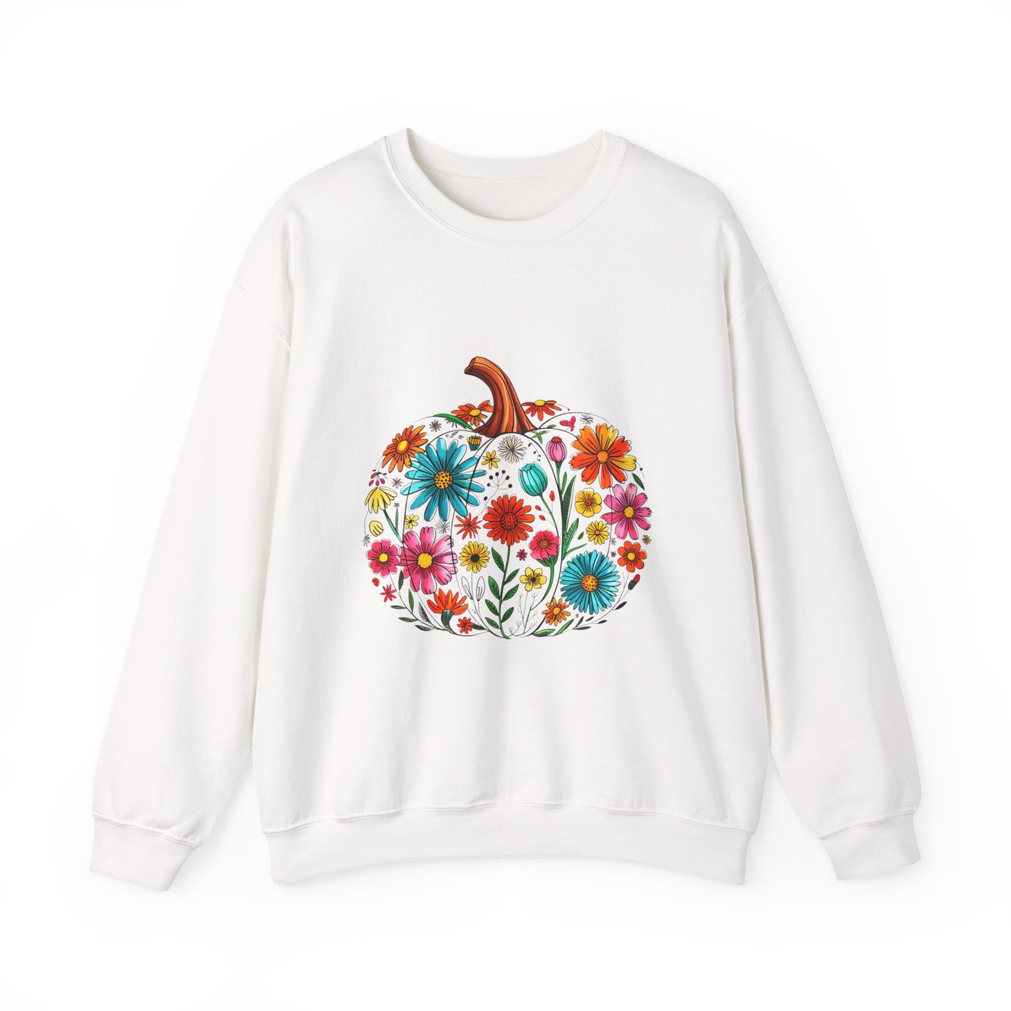 Floral Pumpkin Fall Sweatshirt | Cozy Boho Autumn Crewneck with Colorful Flowers