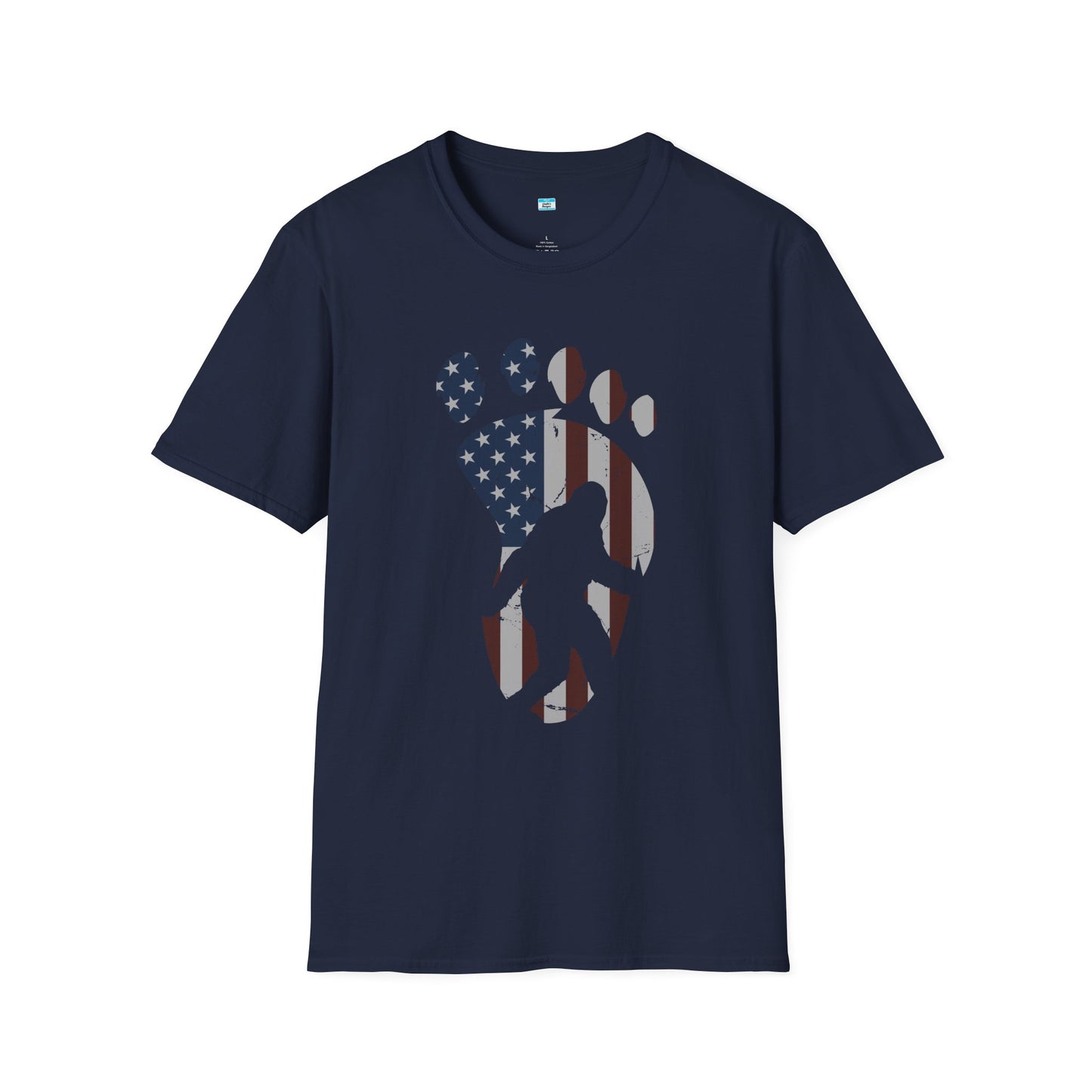 Patriotic Bigfoot Footprint T-Shirt, American Flag Sasquatch USA Tee