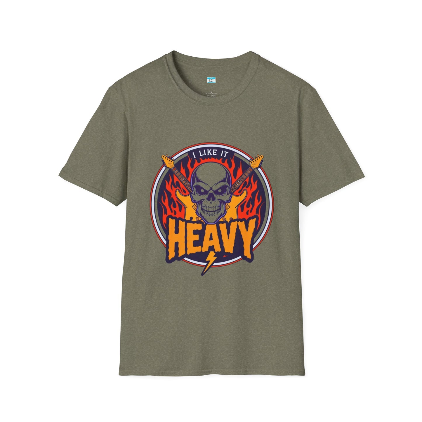 I Like It Heavy T-Shirt – Skull, Flames & Guitars Heavy Metal Rock Tee