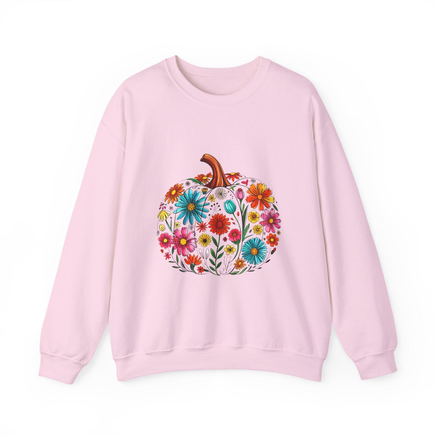 Floral Pumpkin Fall Sweatshirt | Cozy Boho Autumn Crewneck with Colorful Flowers