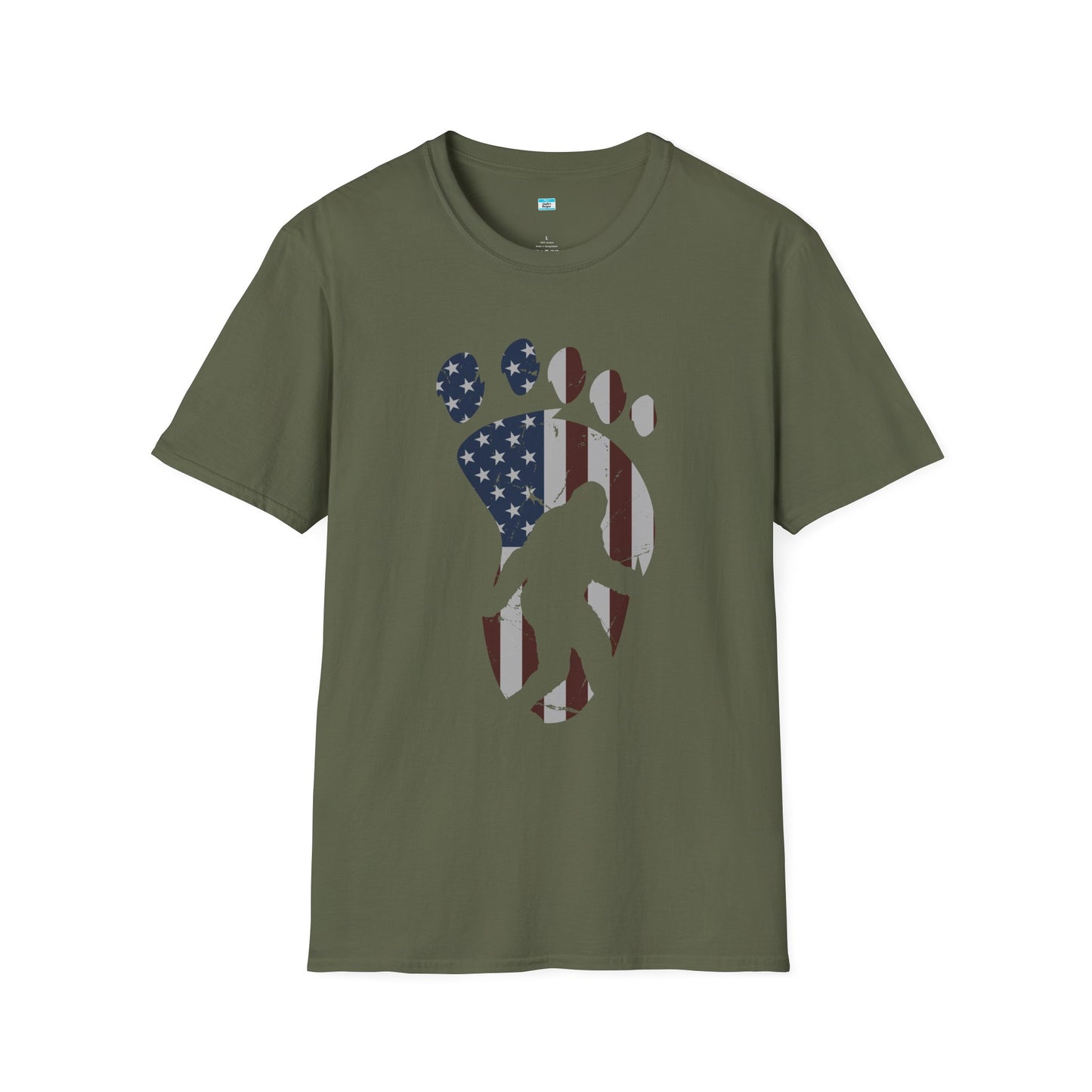 Patriotic Bigfoot Footprint T-Shirt, American Flag Sasquatch USA Tee