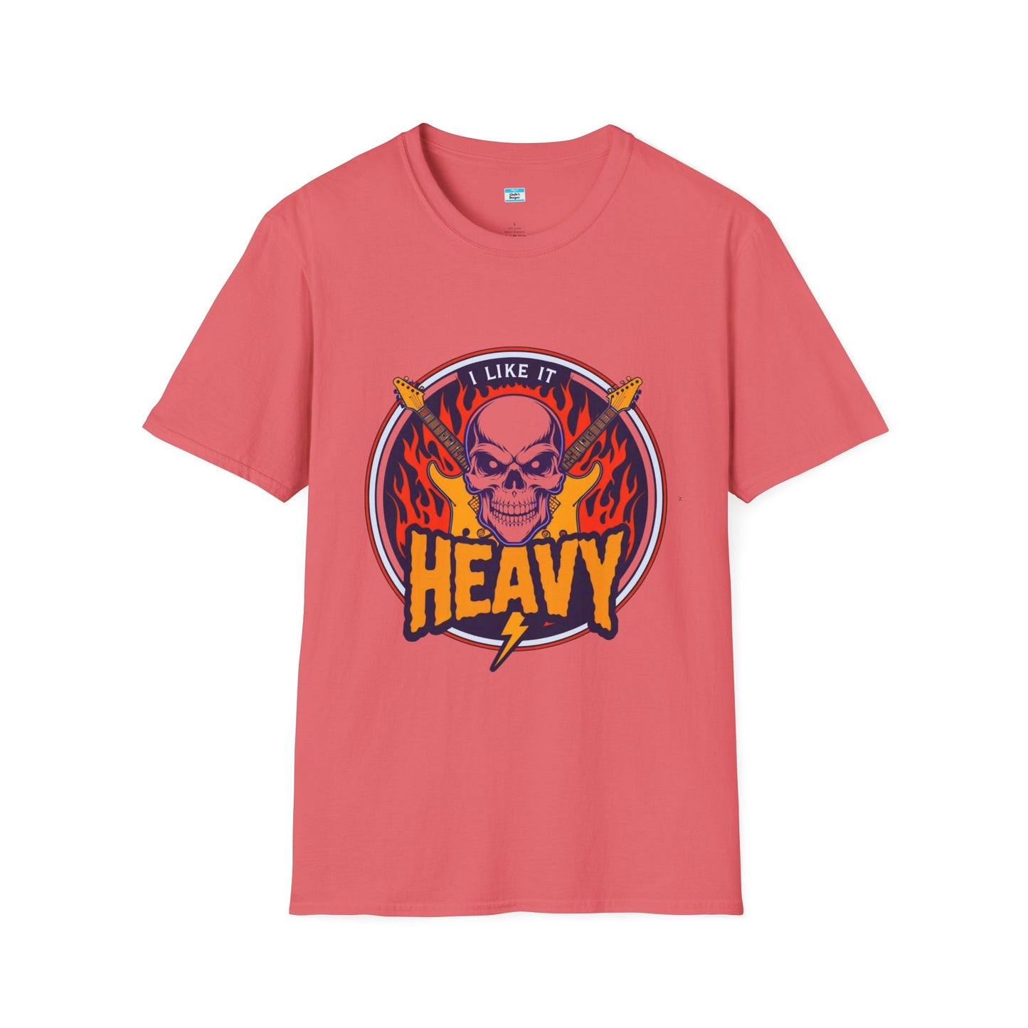 I Like It Heavy T-Shirt – Skull, Flames & Guitars Heavy Metal Rock Tee