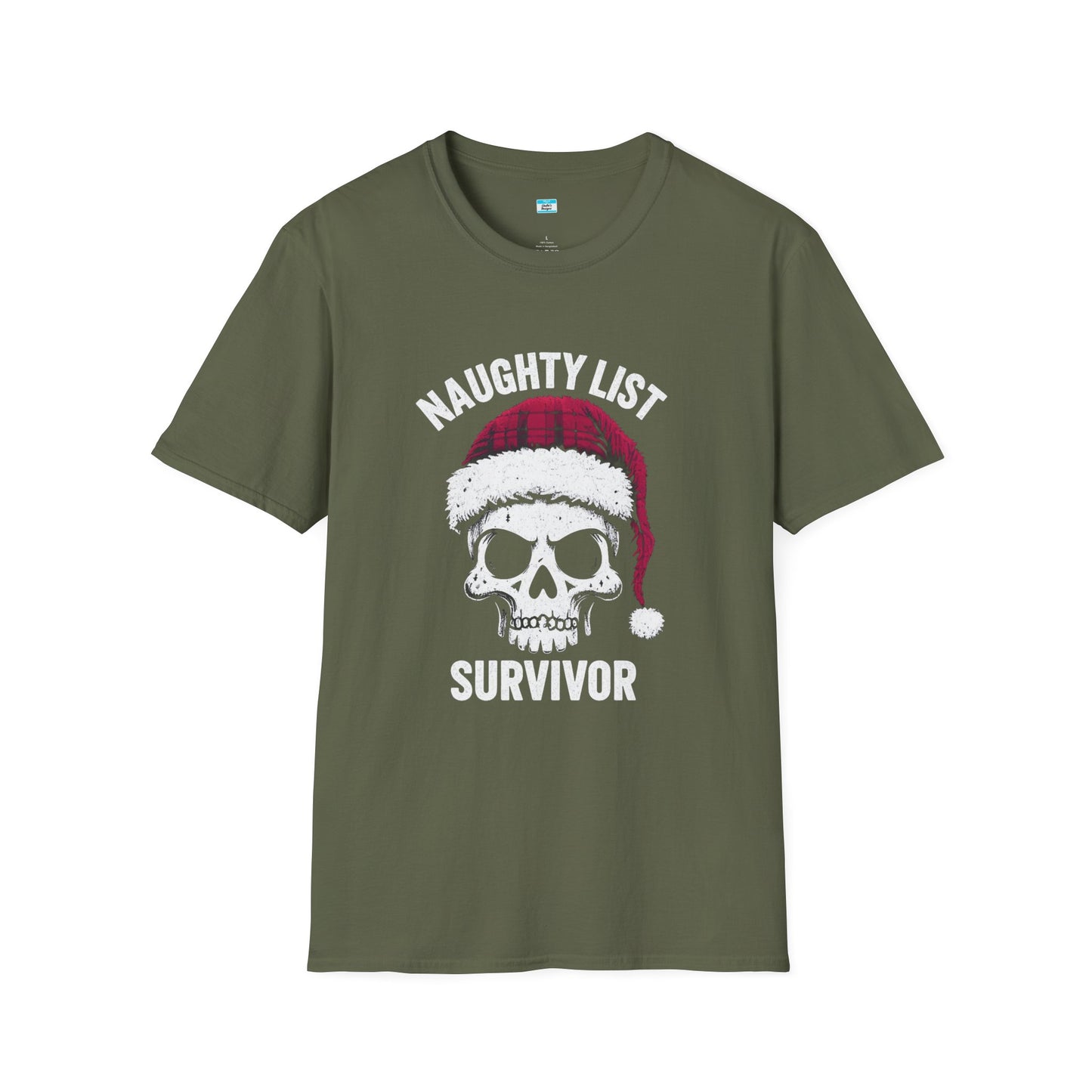 Naughty List Survivor T-Shirt β Funny Christmas Skull Santa Hat Tee
