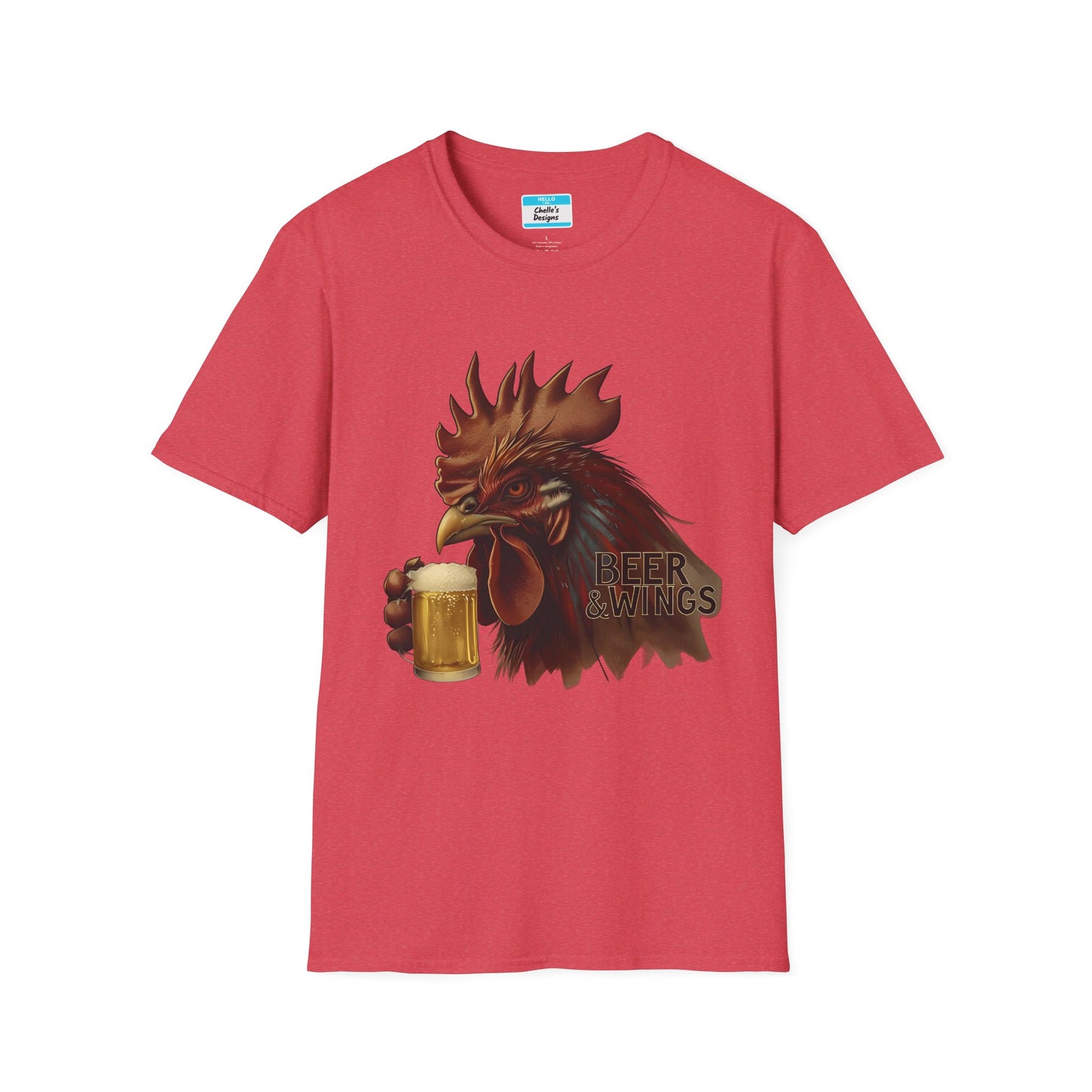 Beer & Wings T-Shirt | Funny Chicken Drinking Beer Graphic Tee for Men & Women