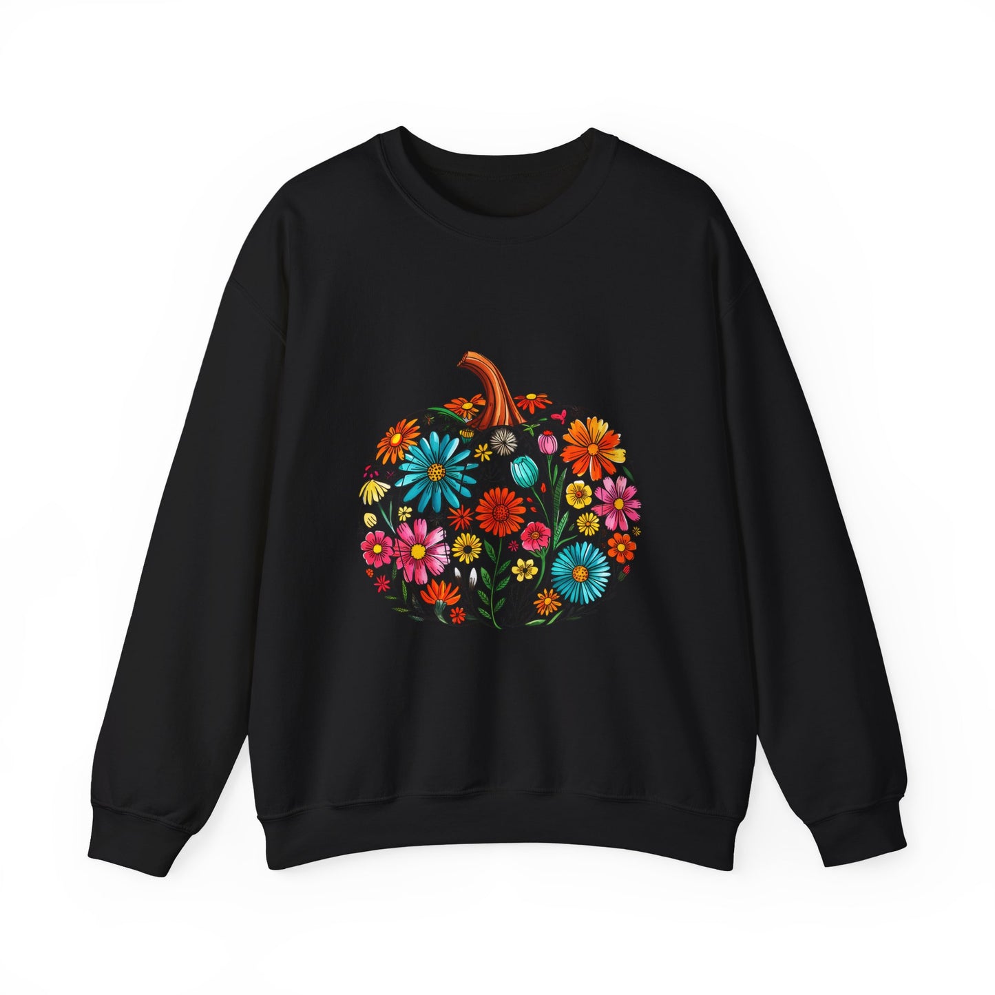 Floral Pumpkin Fall Sweatshirt | Cozy Boho Autumn Crewneck with Colorful Flowers