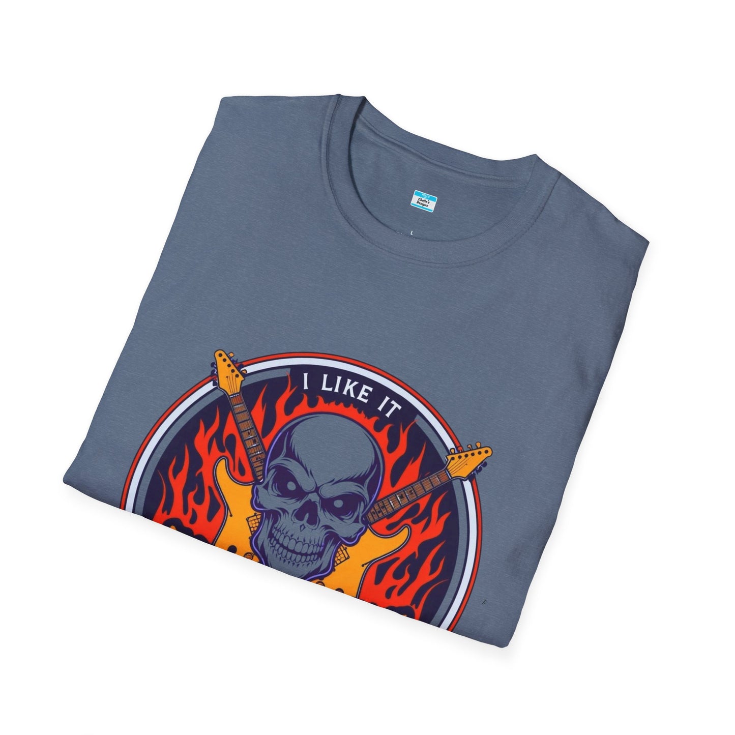 I Like It Heavy T-Shirt – Skull, Flames & Guitars Heavy Metal Rock Tee