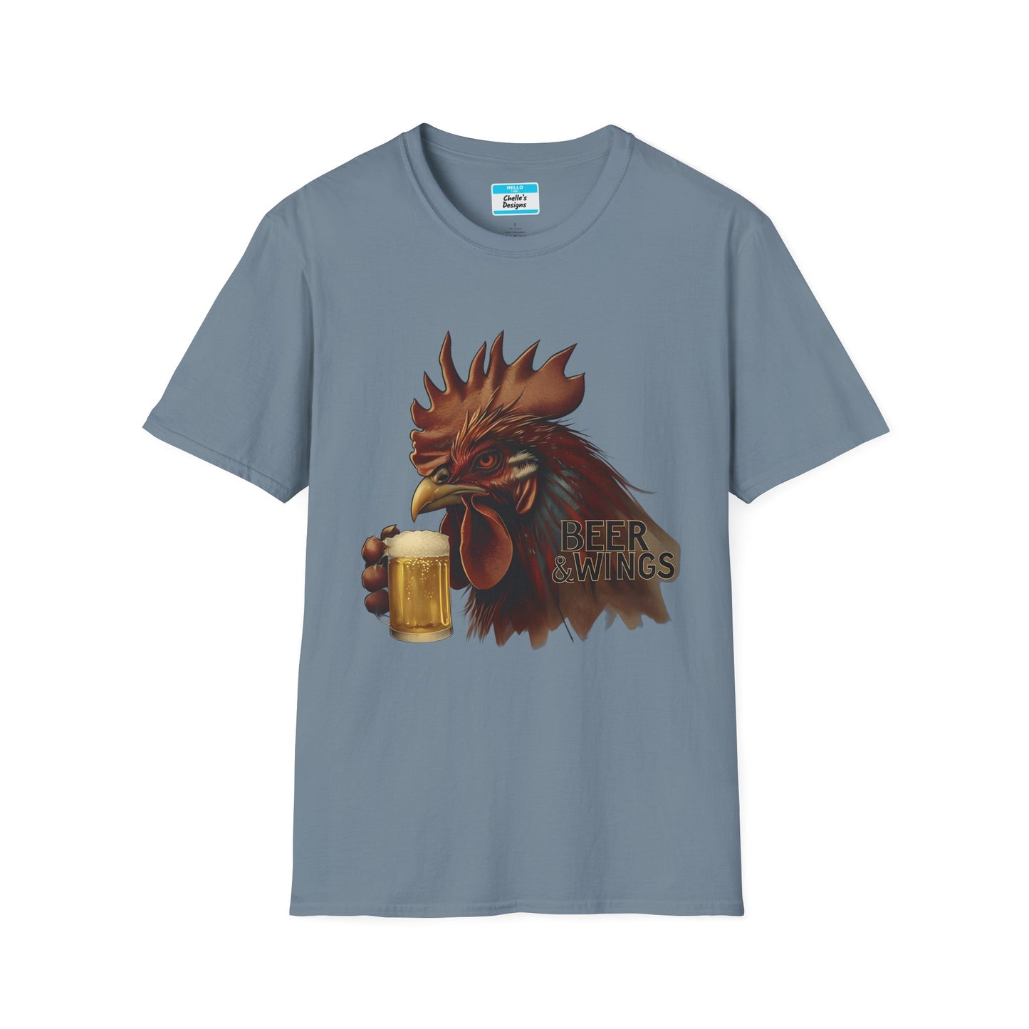 Beer & Wings T-Shirt | Funny Chicken Drinking Beer Graphic Tee for Men & Women
