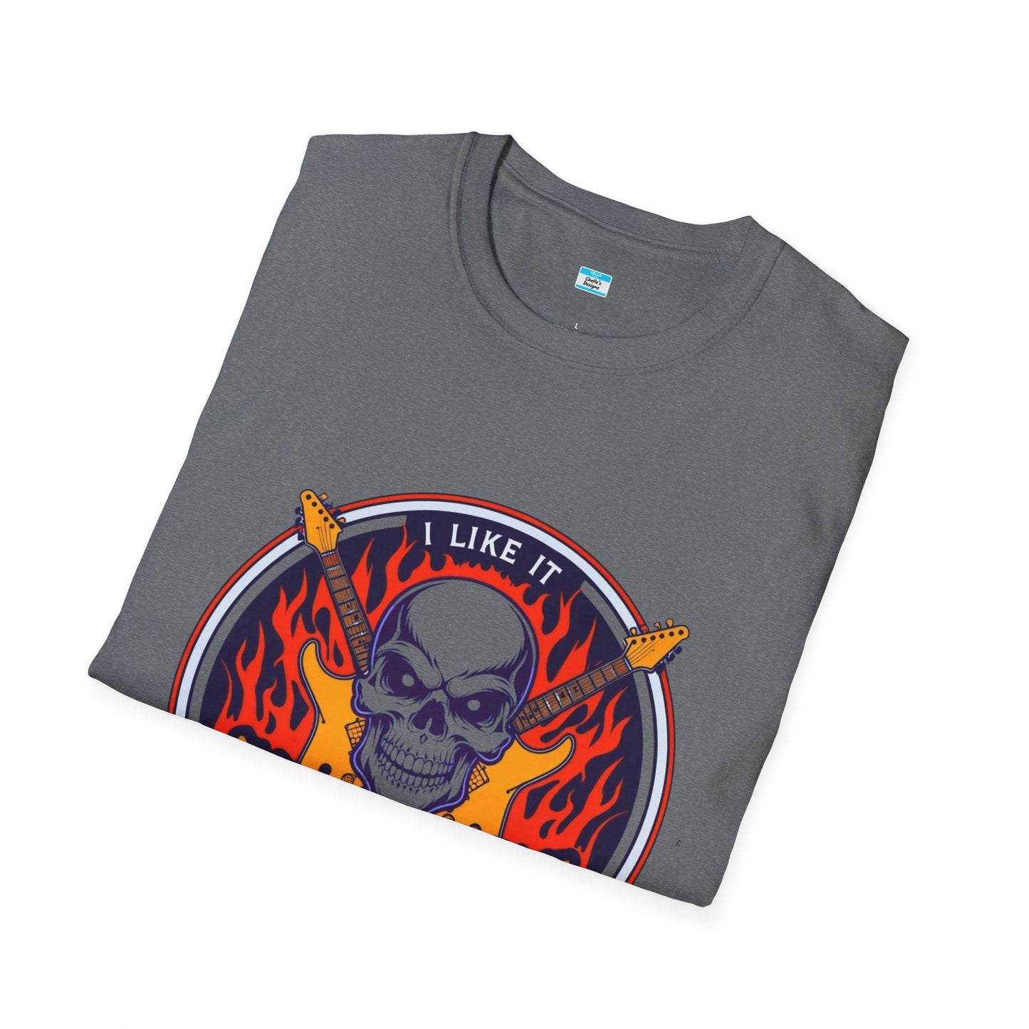 I Like It Heavy T-Shirt – Skull, Flames & Guitars Heavy Metal Rock Tee