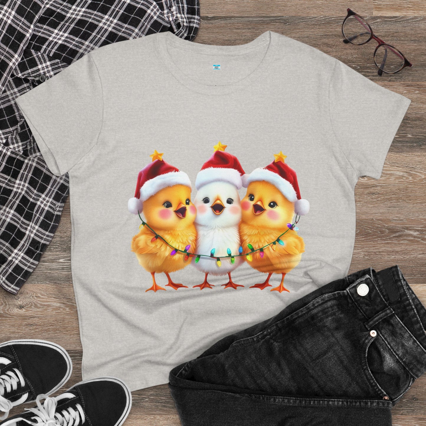 Christmas Chicks T-Shirt β Cute Santa Hat & Holiday Lights Farm Animal Tee