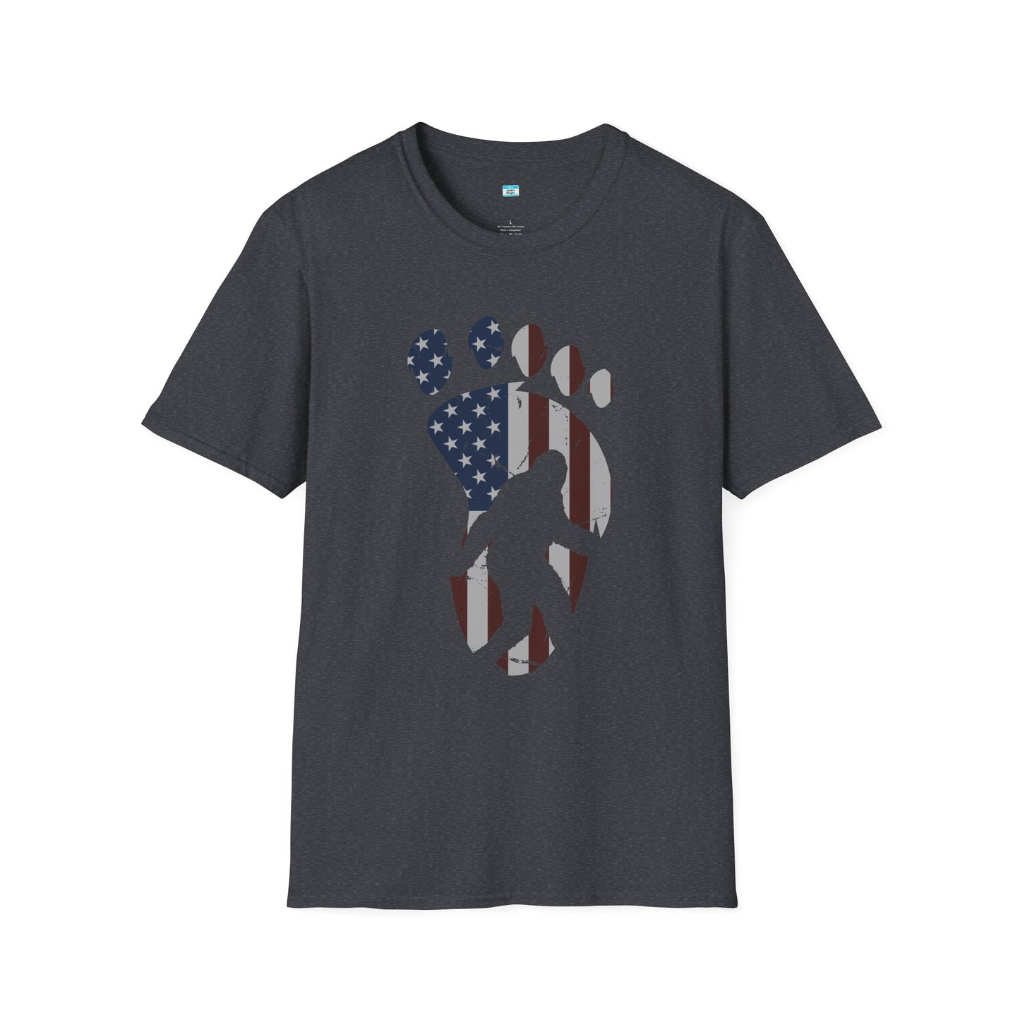 Patriotic Bigfoot Footprint T-Shirt, American Flag Sasquatch USA Tee