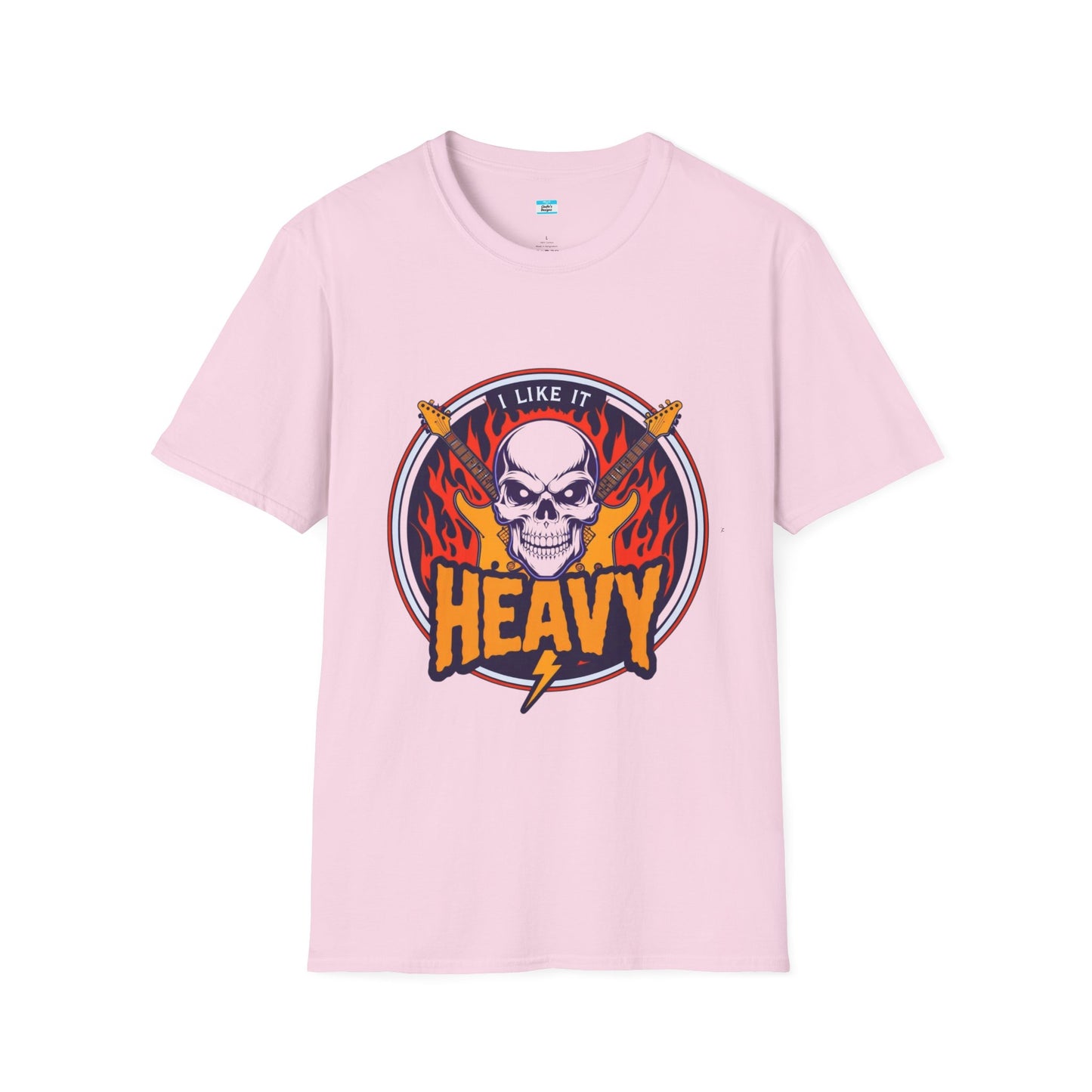 I Like It Heavy T-Shirt – Skull, Flames & Guitars Heavy Metal Rock Tee