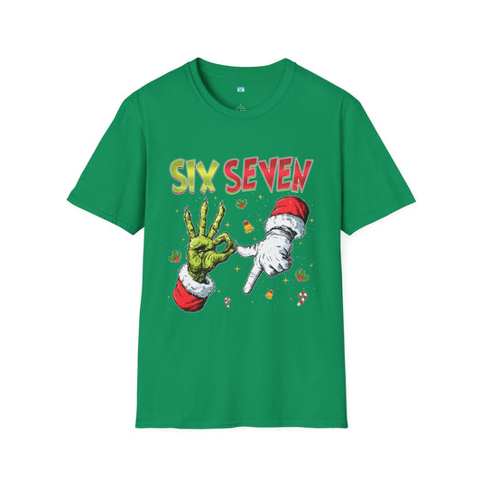Funny Six Seven Christmas Shirt – Santa & Green Hand Holiday Humor Tee