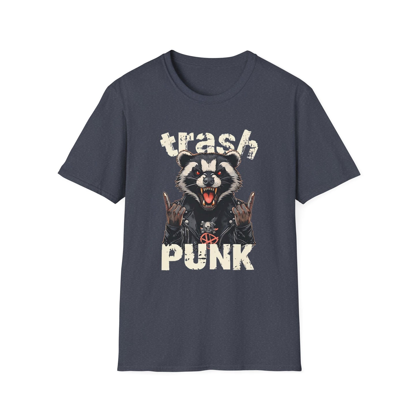 Trash Punk Raccoon T-Shirt – Funny Rocker Animal Graphic Tee – Rebel Trash Metal Band Shirt – Punk Rock Trash Panda Tee