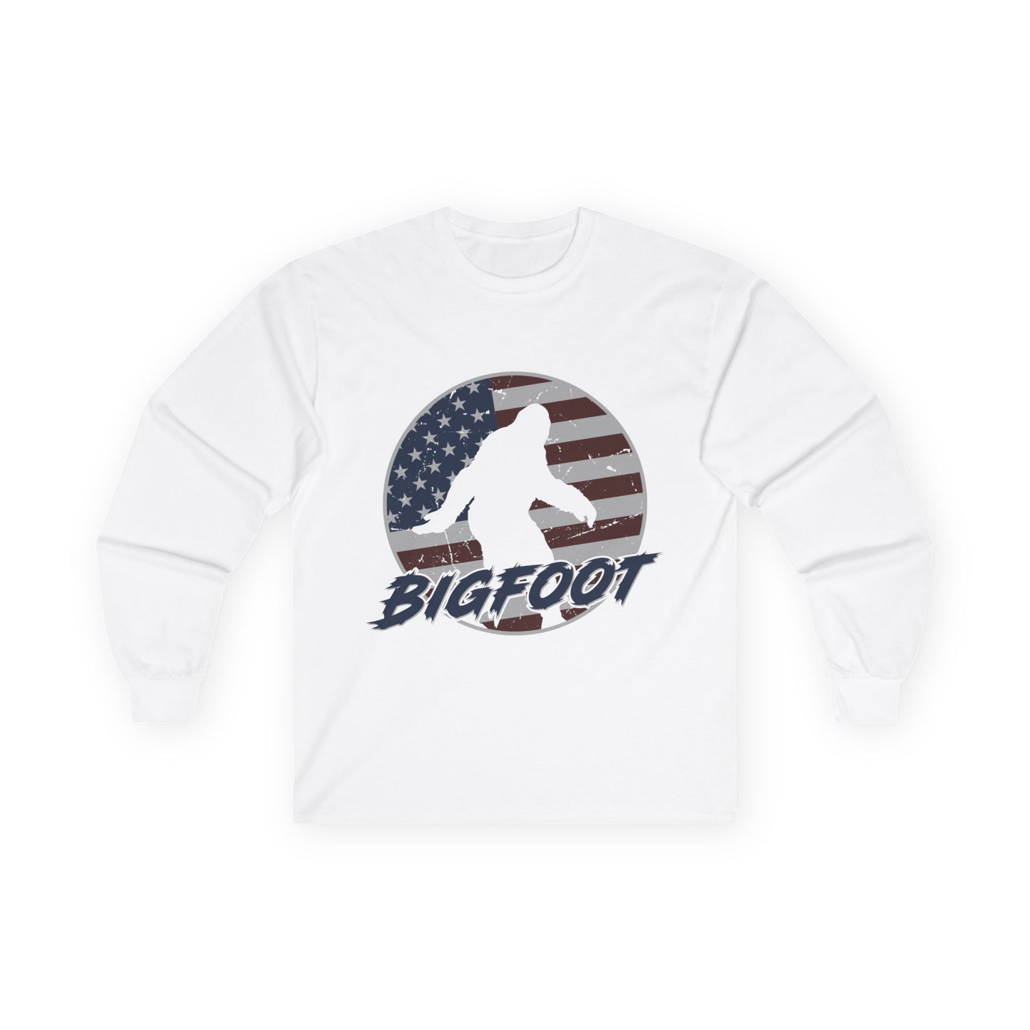 Bigfoot American Flag Long Sleeve Shirt – Patriotic Sasquatch USA Tee