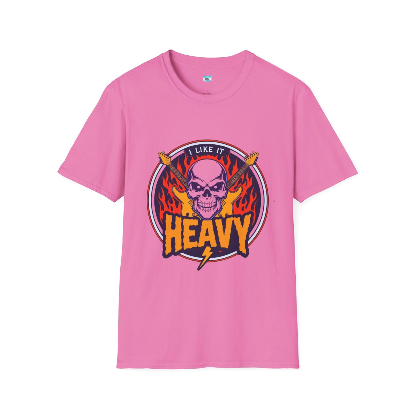 I Like It Heavy T-Shirt – Skull, Flames & Guitars Heavy Metal Rock Tee