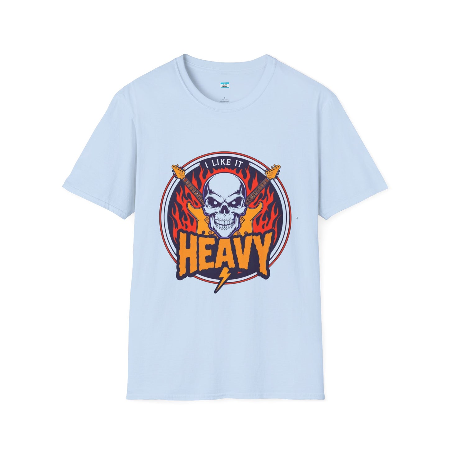 I Like It Heavy T-Shirt – Skull, Flames & Guitars Heavy Metal Rock Tee