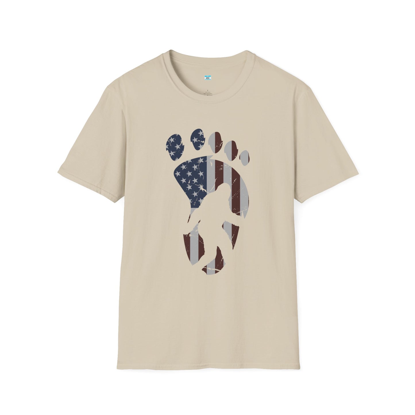 Patriotic Bigfoot Footprint T-Shirt, American Flag Sasquatch USA Tee