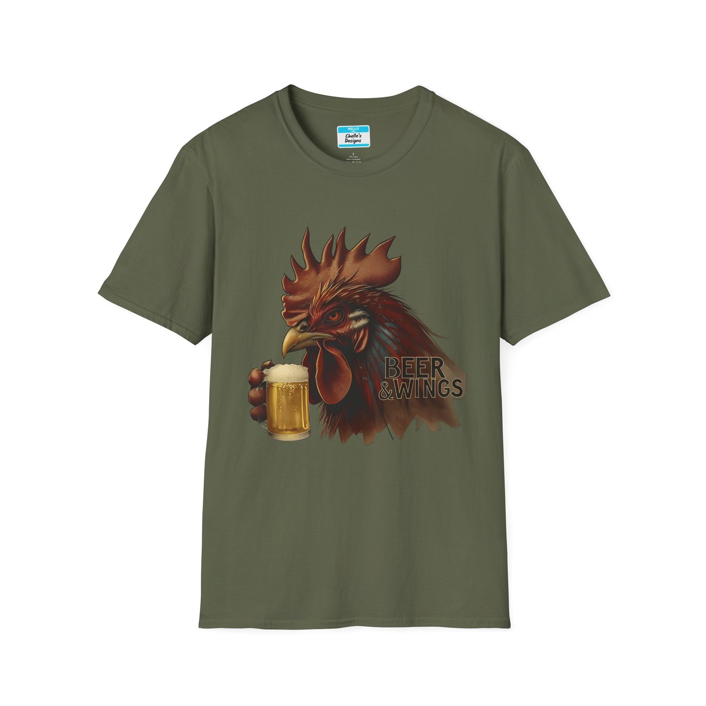 Beer & Wings T-Shirt | Funny Chicken Drinking Beer Graphic Tee for Men & Women