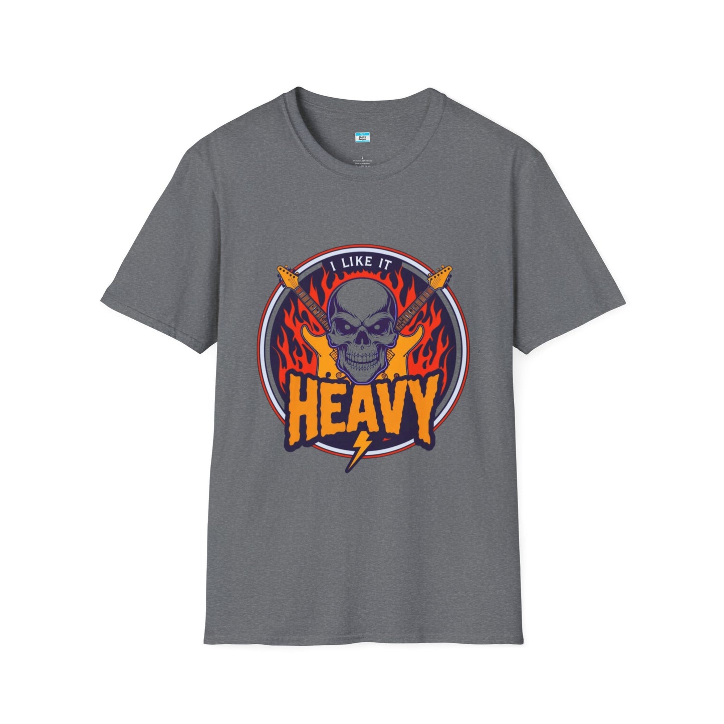 I Like It Heavy T-Shirt – Skull, Flames & Guitars Heavy Metal Rock Tee