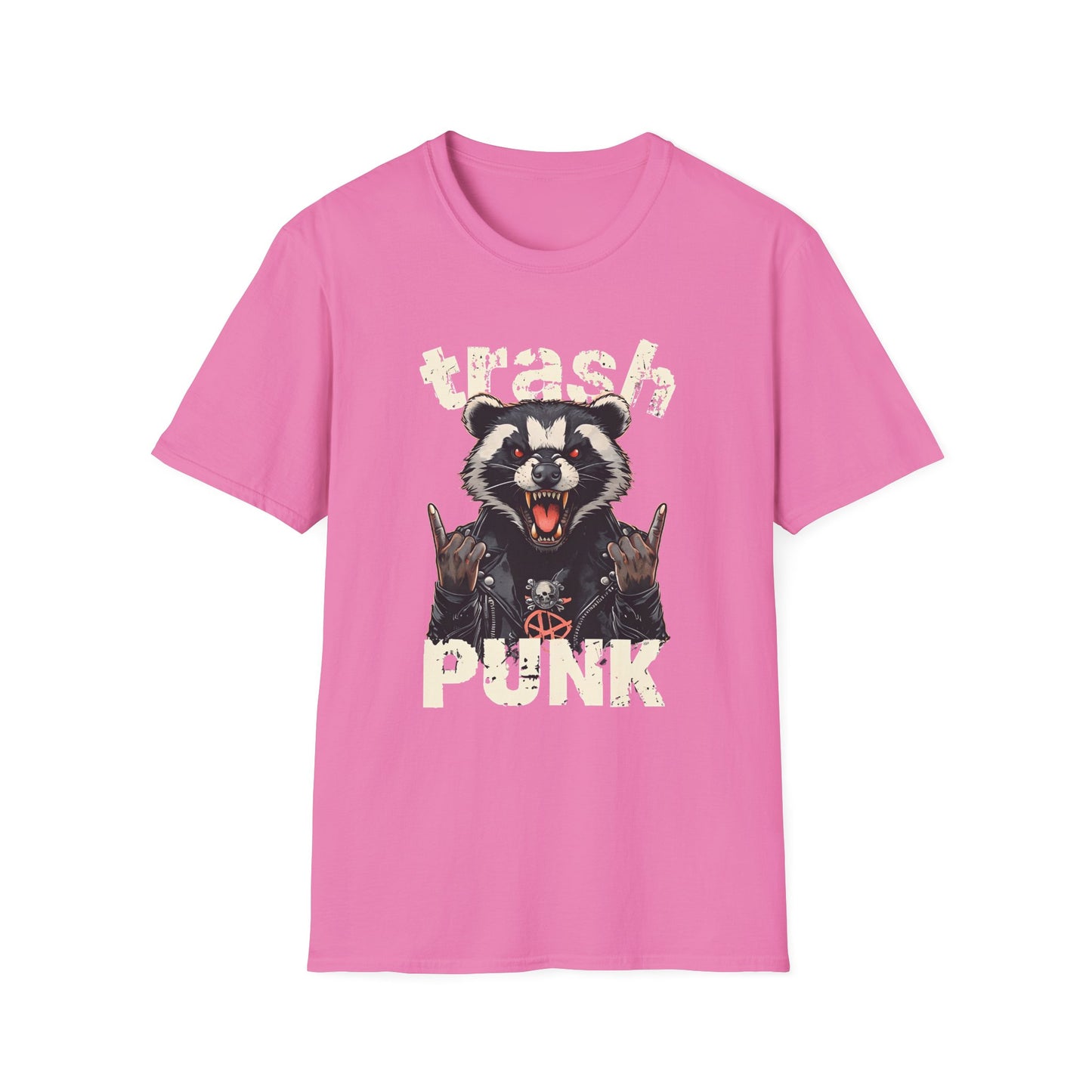 Trash Punk Raccoon T-Shirt – Funny Rocker Animal Graphic Tee – Rebel Trash Metal Band Shirt – Punk Rock Trash Panda Tee