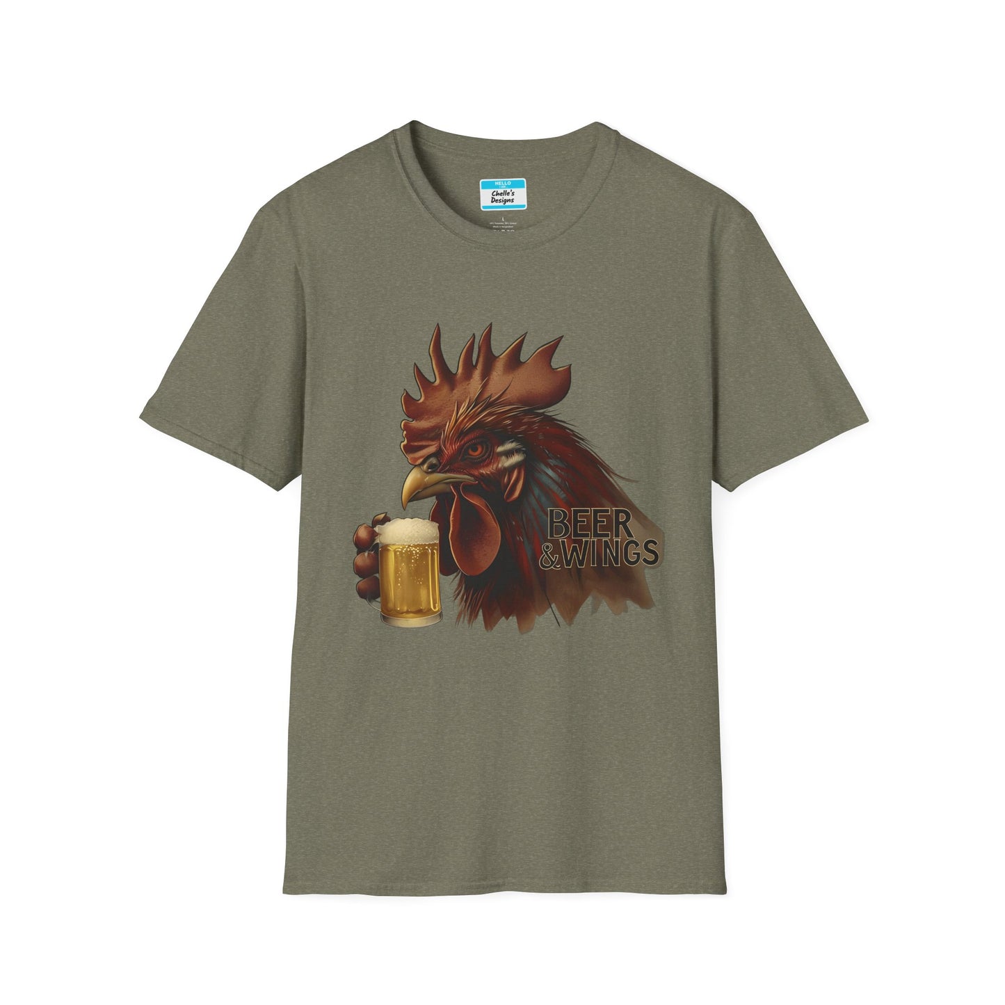 Beer & Wings T-Shirt | Funny Chicken Drinking Beer Graphic Tee for Men & Women