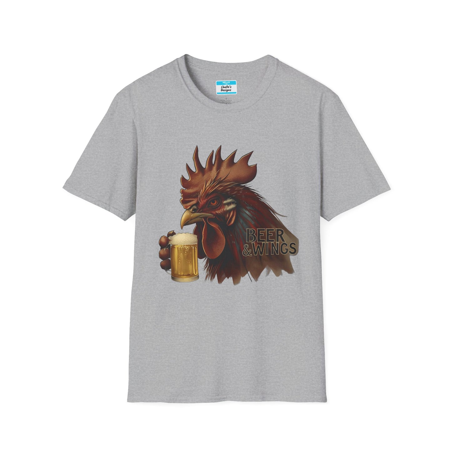 Beer & Wings T-Shirt | Funny Chicken Drinking Beer Graphic Tee for Men & Women
