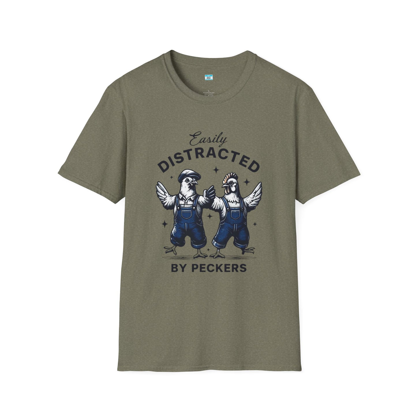 Easily Distracted by Peckers T-Shirt – Funny Chicken Graphic Tee, Farm Animal Humor Shirt
