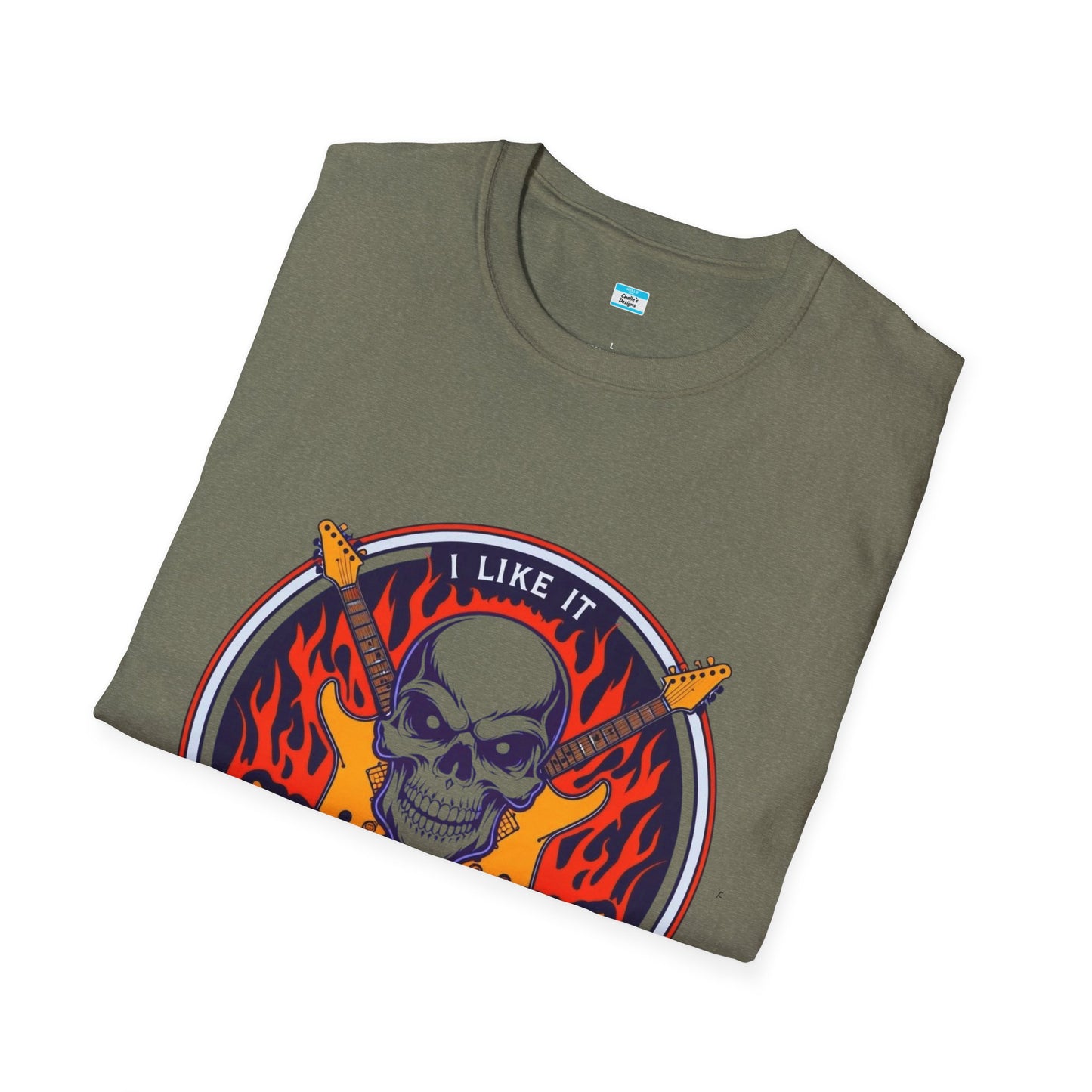 I Like It Heavy T-Shirt – Skull, Flames & Guitars Heavy Metal Rock Tee