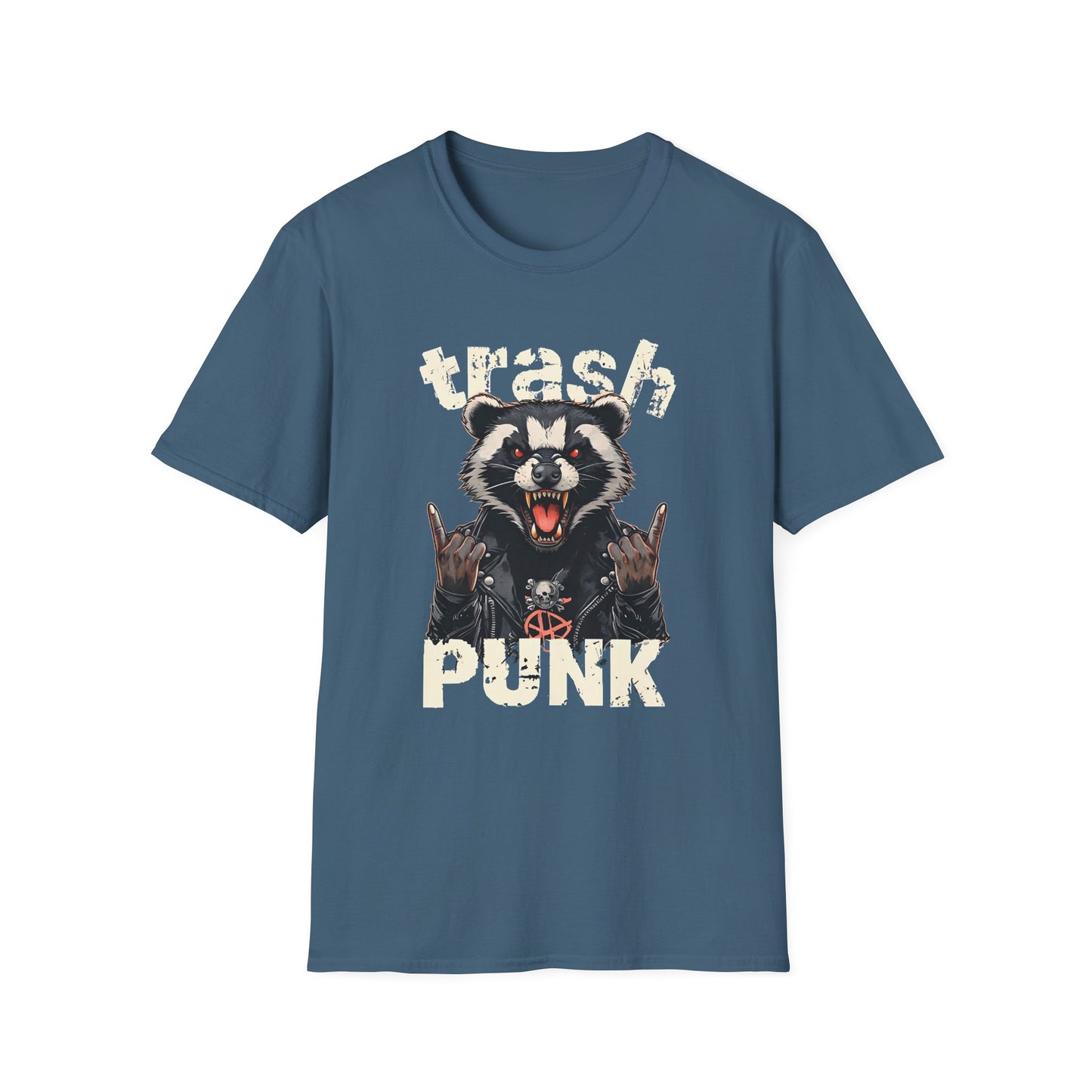 Trash Punk Raccoon T-Shirt – Funny Rocker Animal Graphic Tee – Rebel Trash Metal Band Shirt – Punk Rock Trash Panda Tee