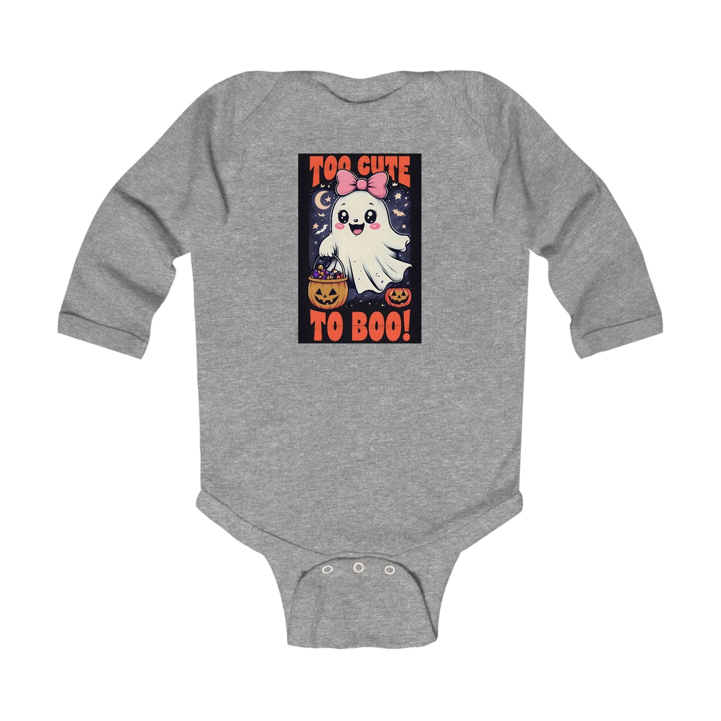 Too Cute to Boo – Baby Girl Halloween Onesie with Ghost and Pumpkins