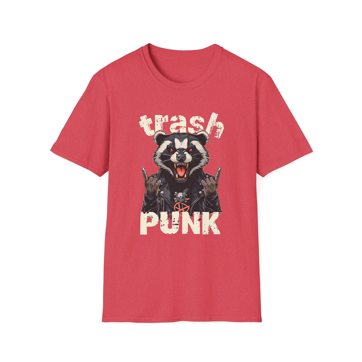 Trash Punk Raccoon T-Shirt – Funny Rocker Animal Graphic Tee – Rebel Trash Metal Band Shirt – Punk Rock Trash Panda Tee