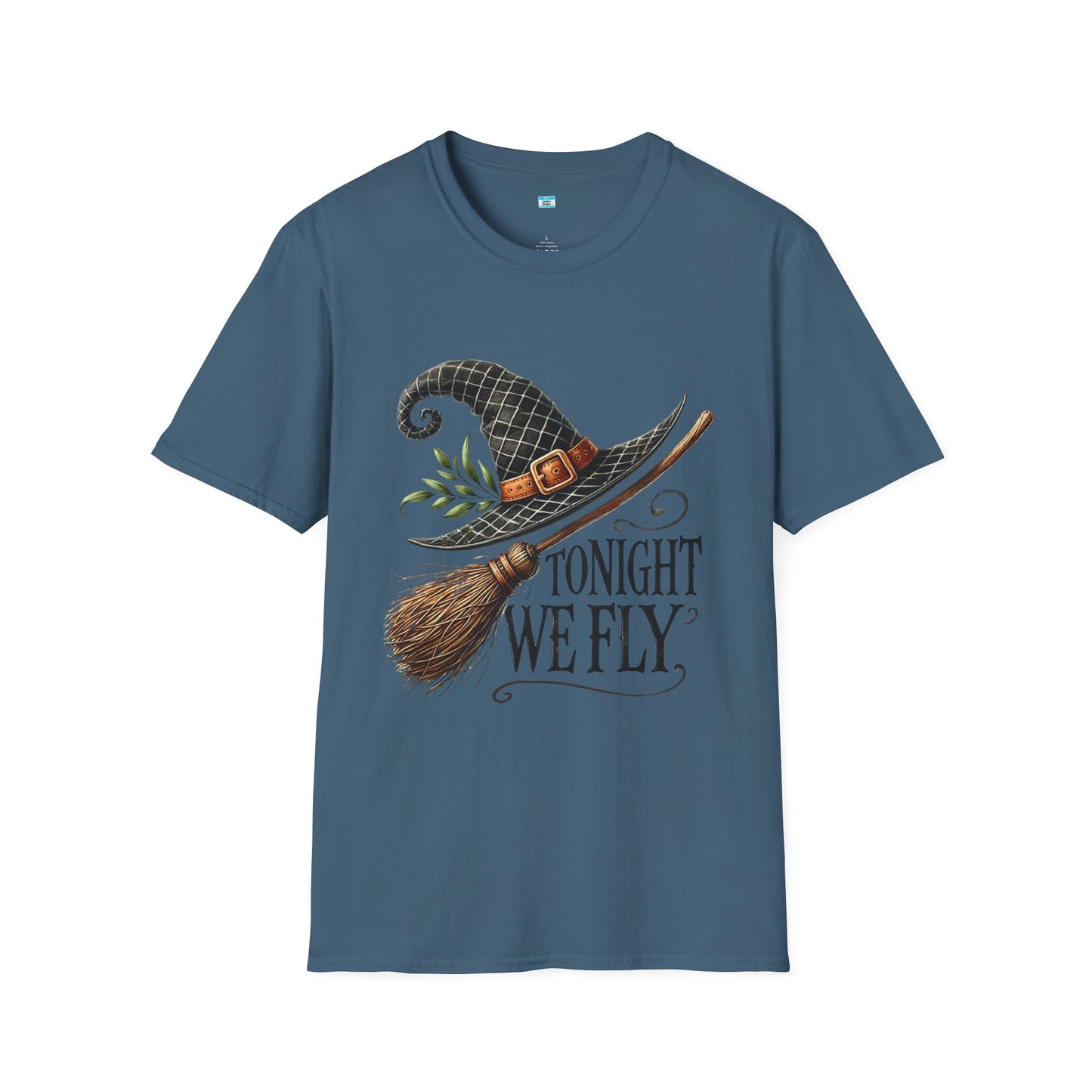 Tonight We Fly T-Shirt – Witch Hat and Broom Graphic Tee, Halloween Witchy Shirt
