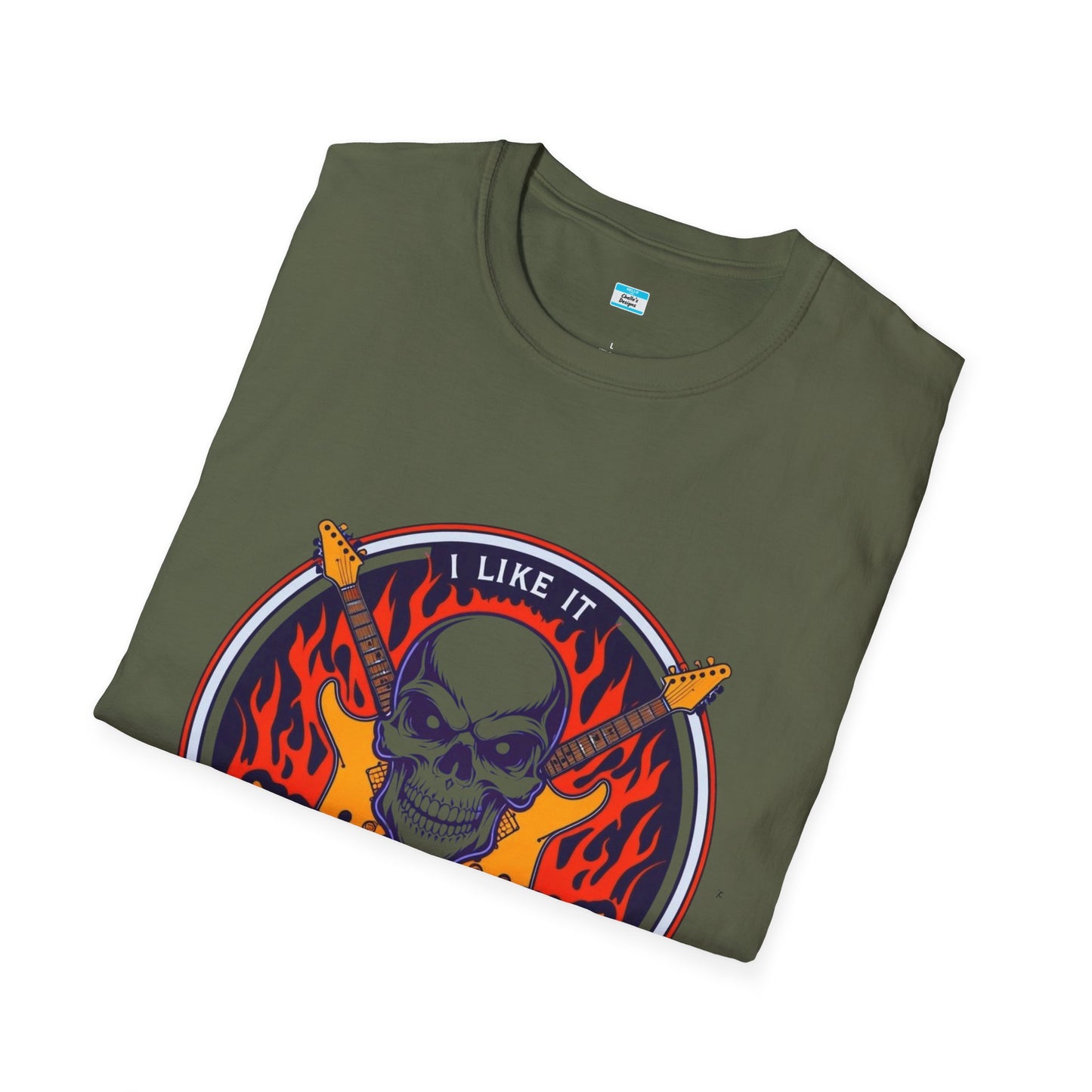 I Like It Heavy T-Shirt – Skull, Flames & Guitars Heavy Metal Rock Tee
