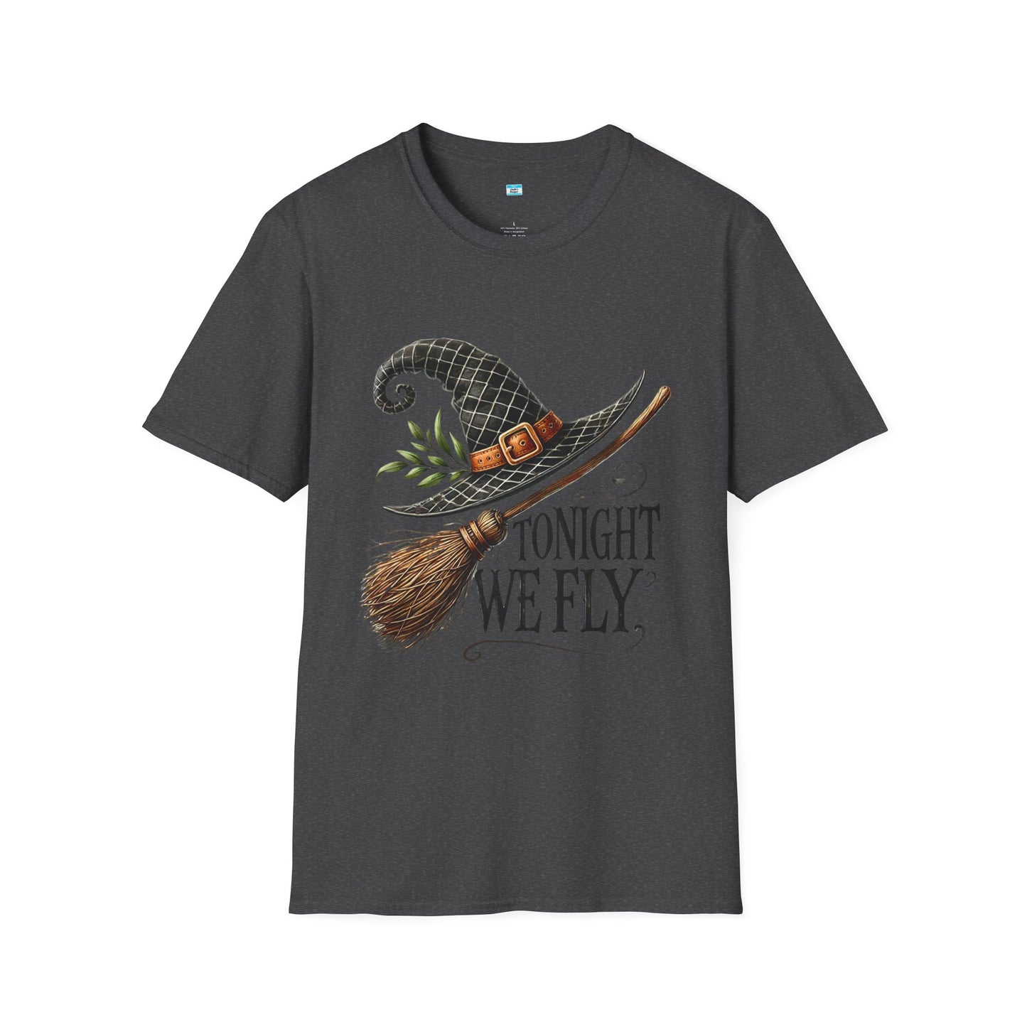 Tonight We Fly T-Shirt – Witch Hat and Broom Graphic Tee, Halloween Witchy Shirt