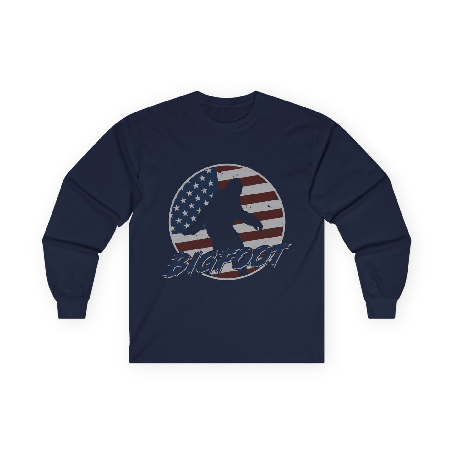 Bigfoot American Flag Long Sleeve Shirt – Patriotic Sasquatch USA Tee