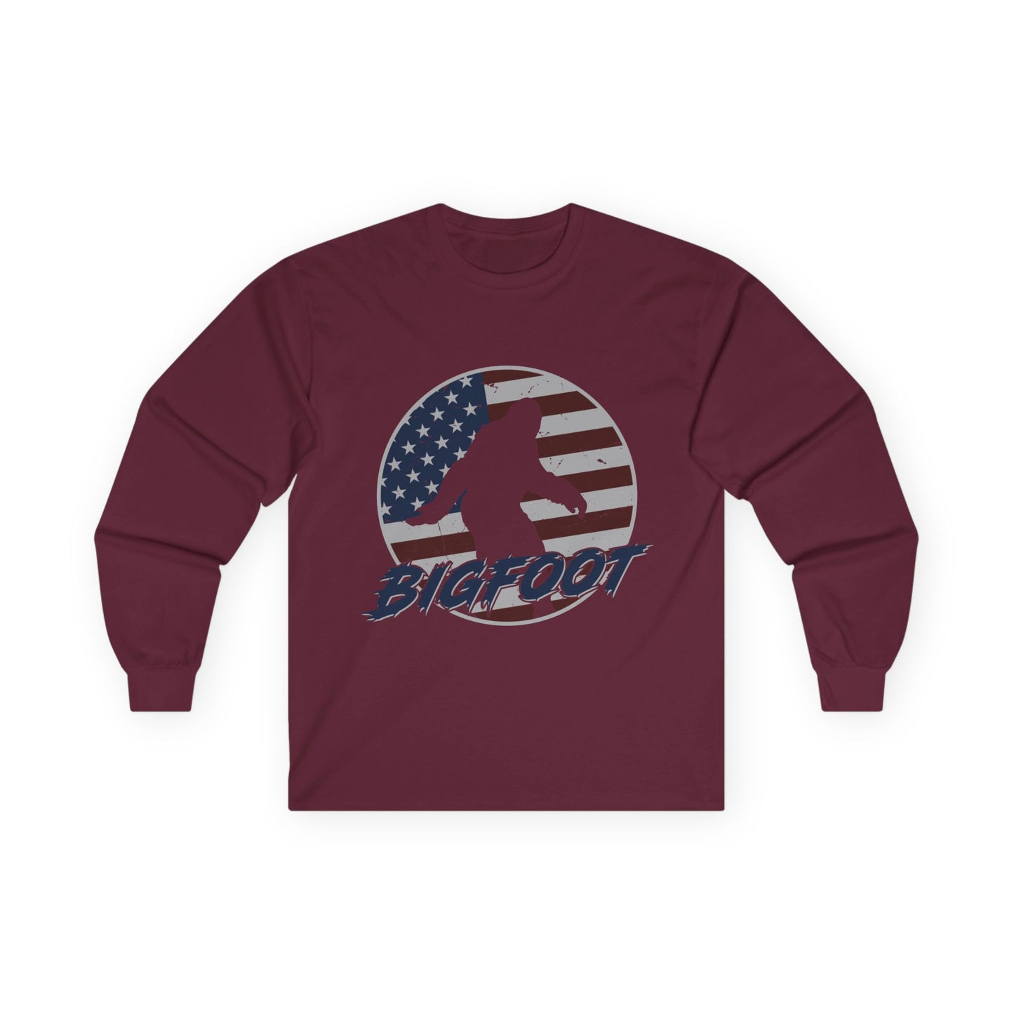 Bigfoot American Flag Long Sleeve Shirt – Patriotic Sasquatch USA Tee