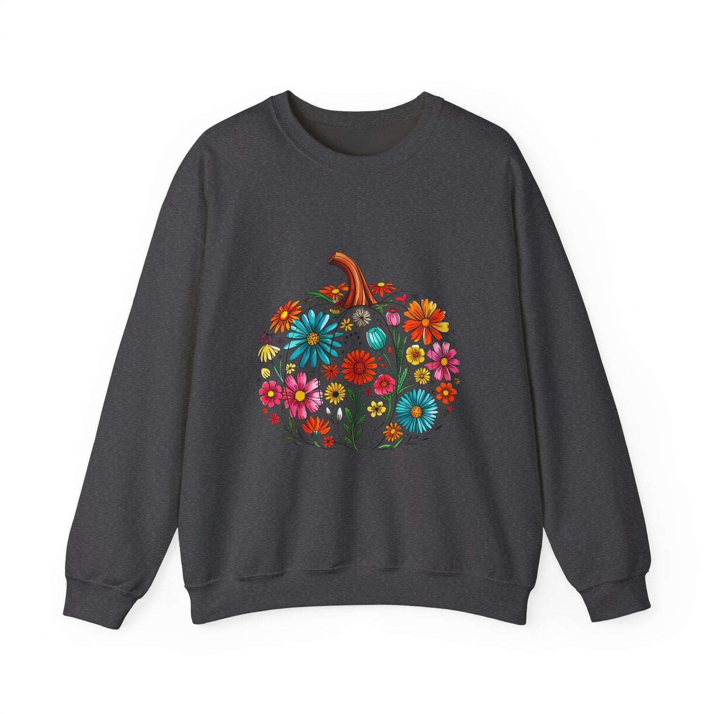 Floral Pumpkin Fall Sweatshirt | Cozy Boho Autumn Crewneck with Colorful Flowers