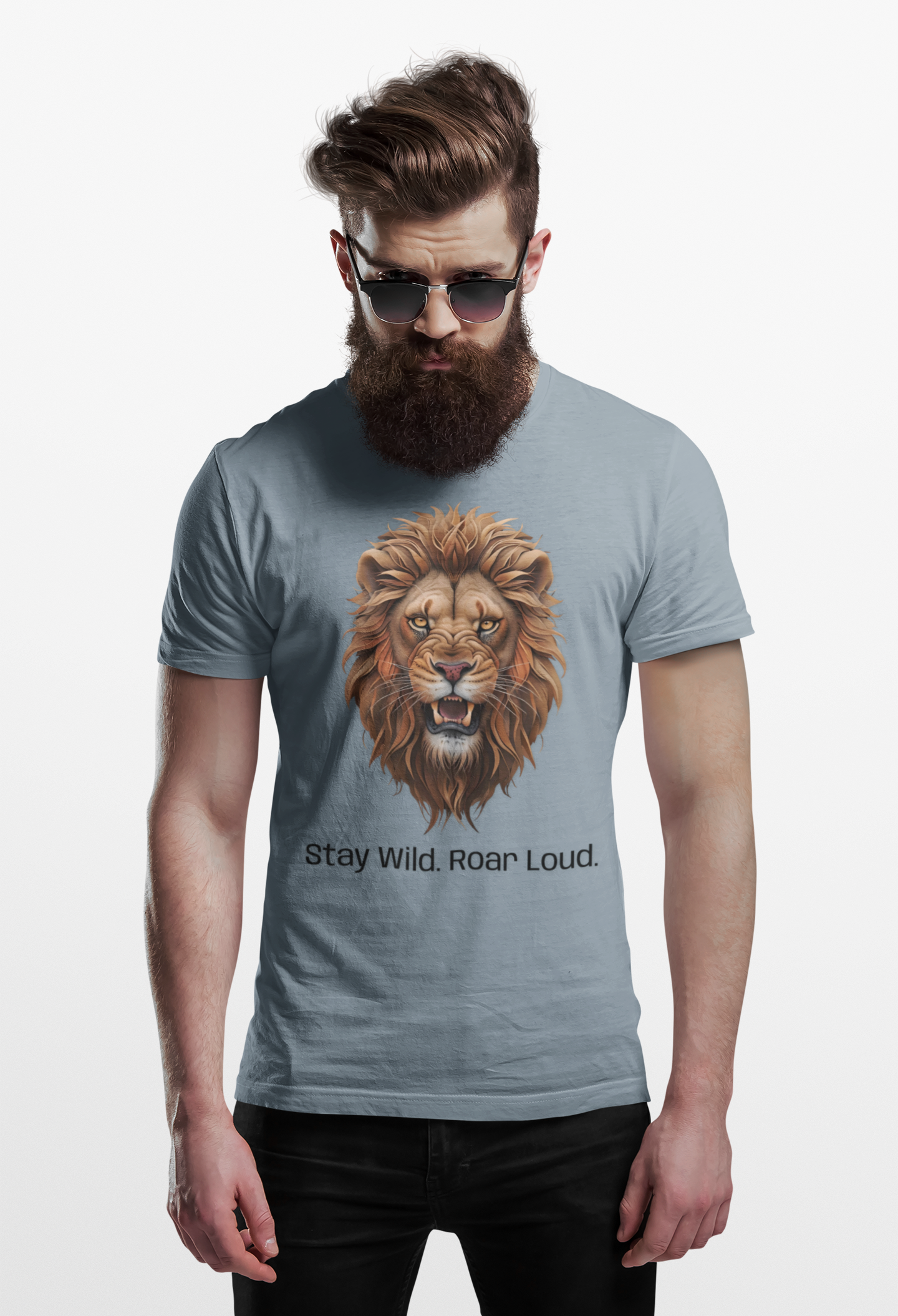 Stay Wild Roar Loud Lion Head Graphic Tee – Bold Motivational Animal Shirt