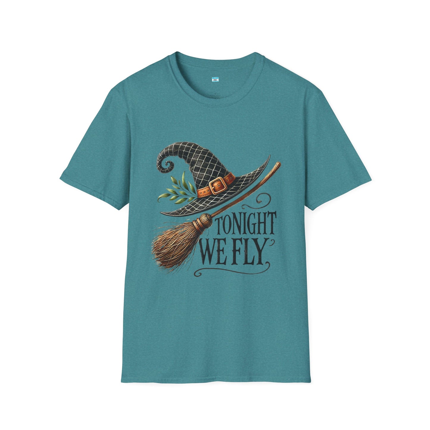 Tonight We Fly T-Shirt – Witch Hat and Broom Graphic Tee, Halloween Witchy Shirt