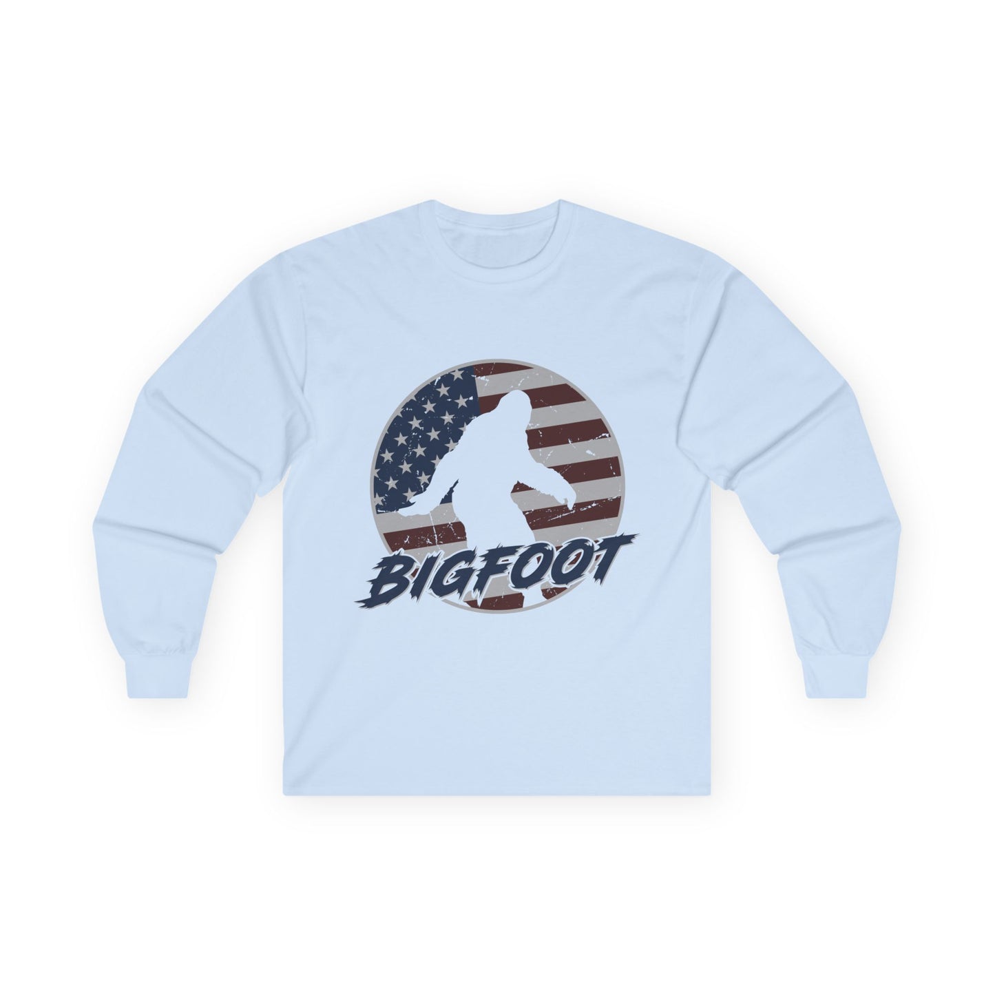 Bigfoot American Flag Long Sleeve Shirt – Patriotic Sasquatch USA Tee