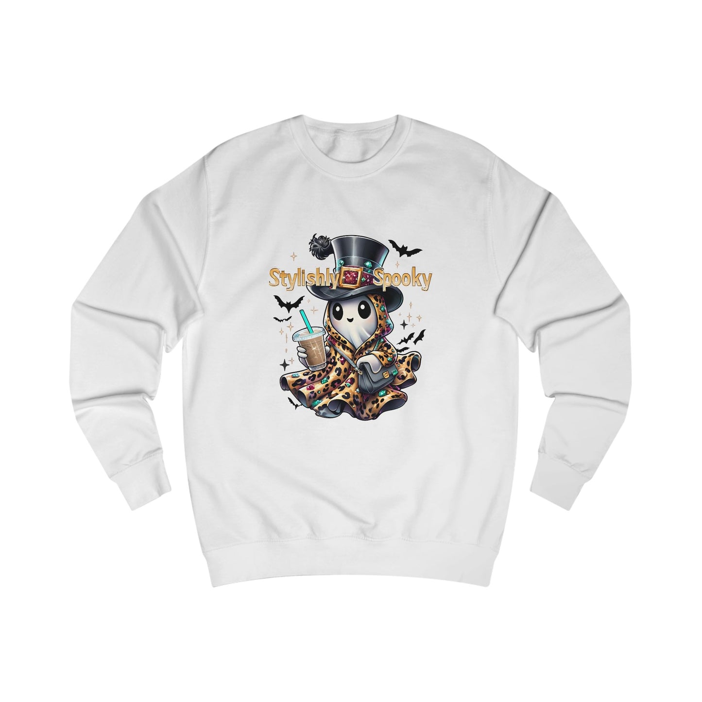 Stylishly Spooky Leopard Ghost Sweatshirt – Cozy Fall Halloween Pullover