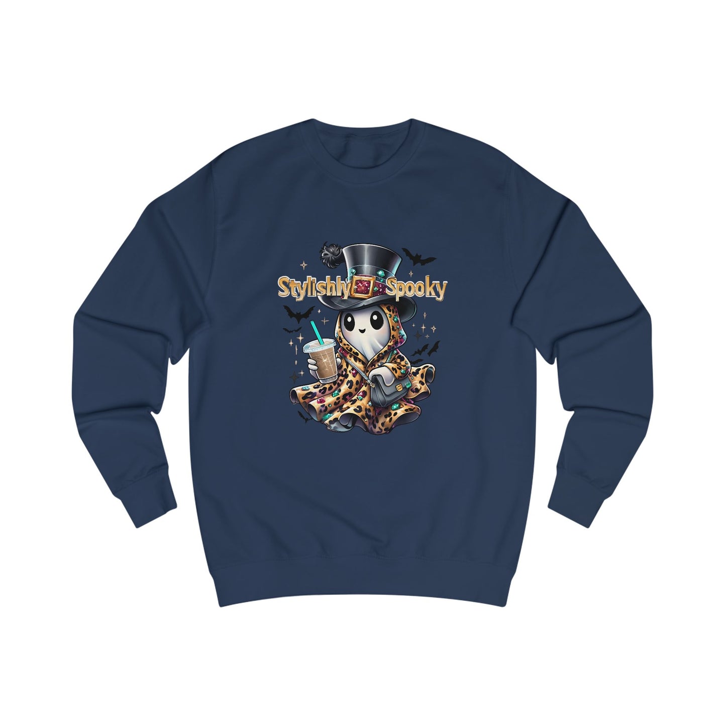 Stylishly Spooky Leopard Ghost Sweatshirt – Cozy Fall Halloween Pullover