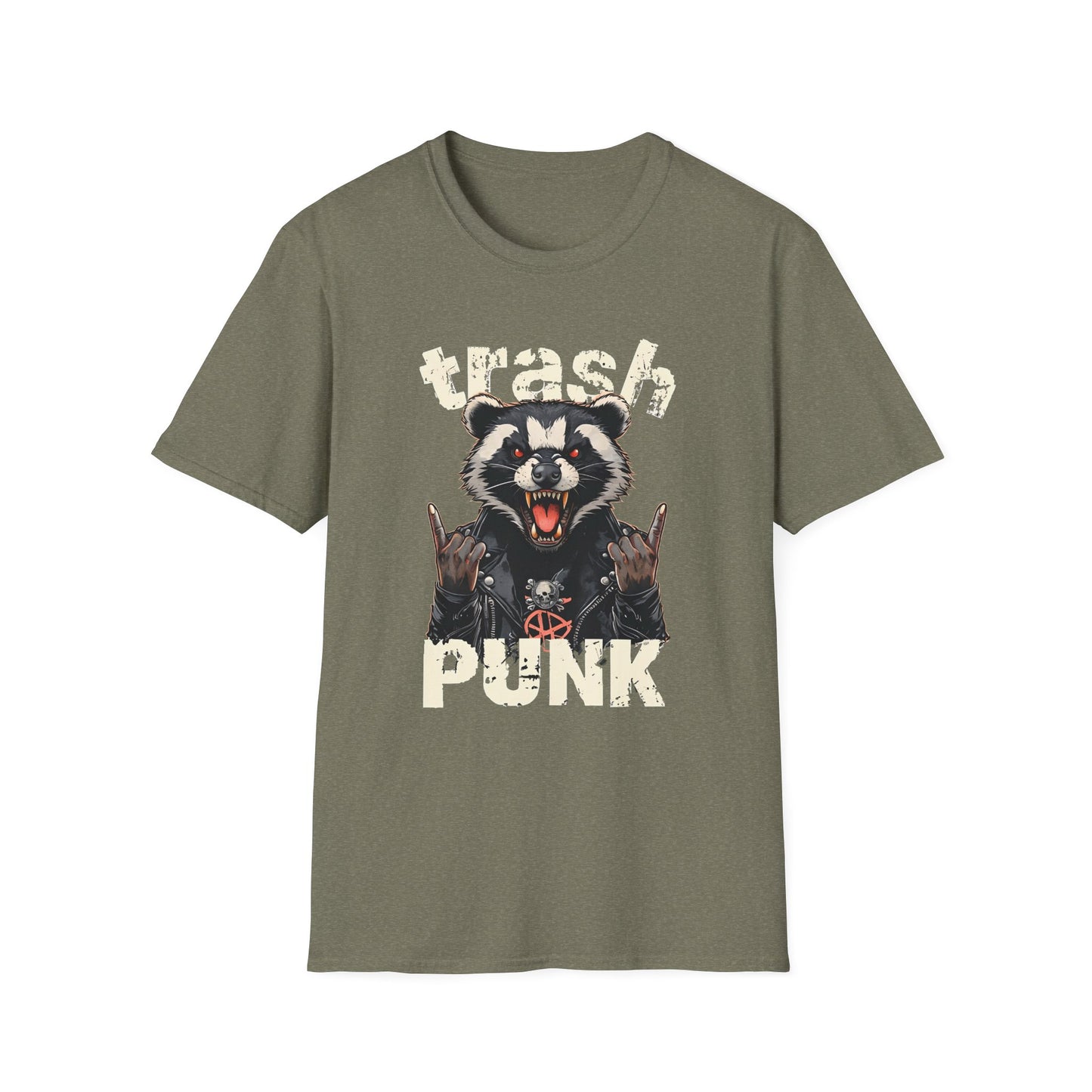 Trash Punk Raccoon T-Shirt – Funny Rocker Animal Graphic Tee – Rebel Trash Metal Band Shirt – Punk Rock Trash Panda Tee