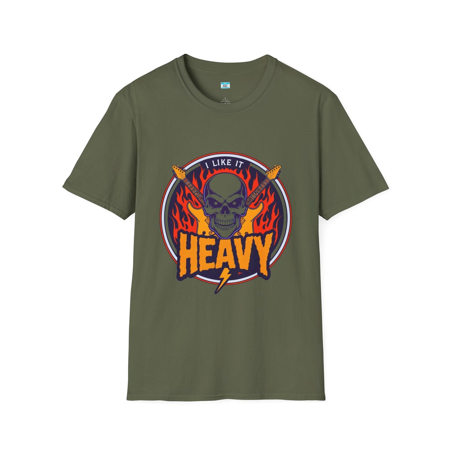 I Like It Heavy T-Shirt – Skull, Flames & Guitars Heavy Metal Rock Tee