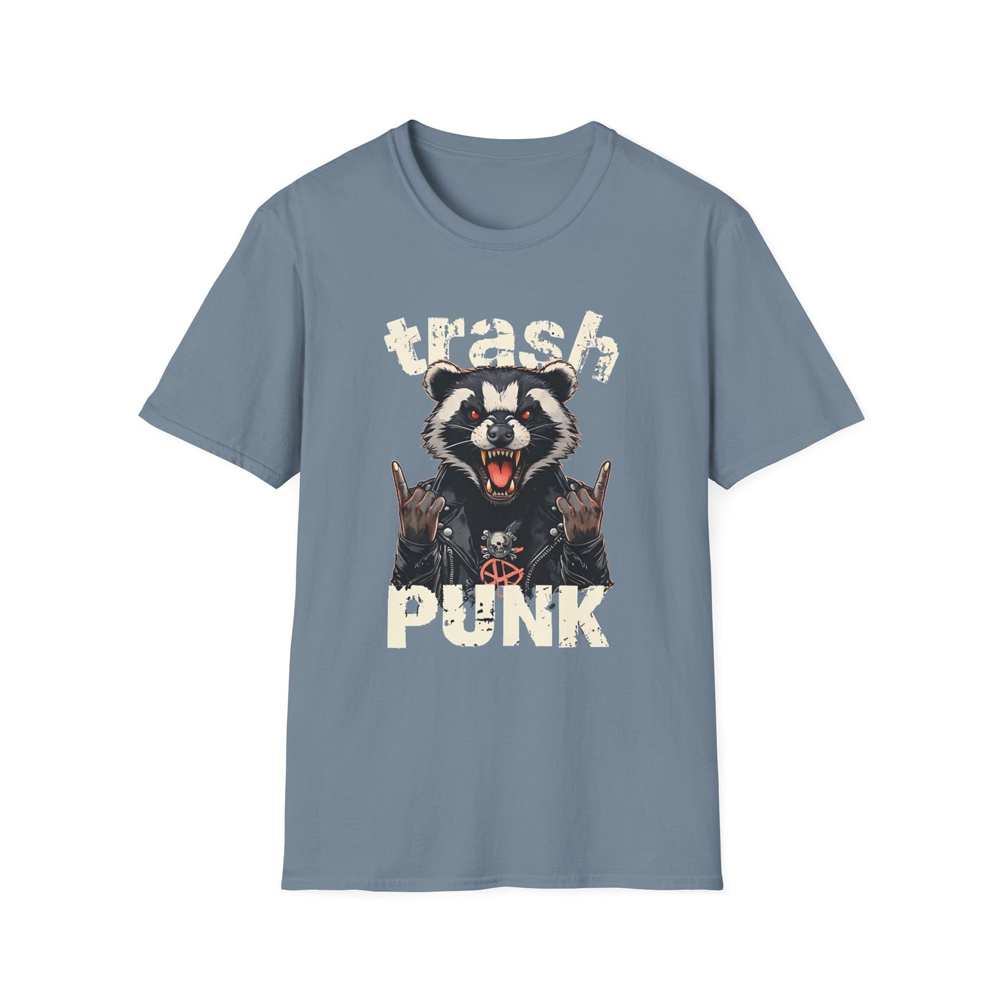 Trash Punk Raccoon T-Shirt – Funny Rocker Animal Graphic Tee – Rebel Trash Metal Band Shirt – Punk Rock Trash Panda Tee