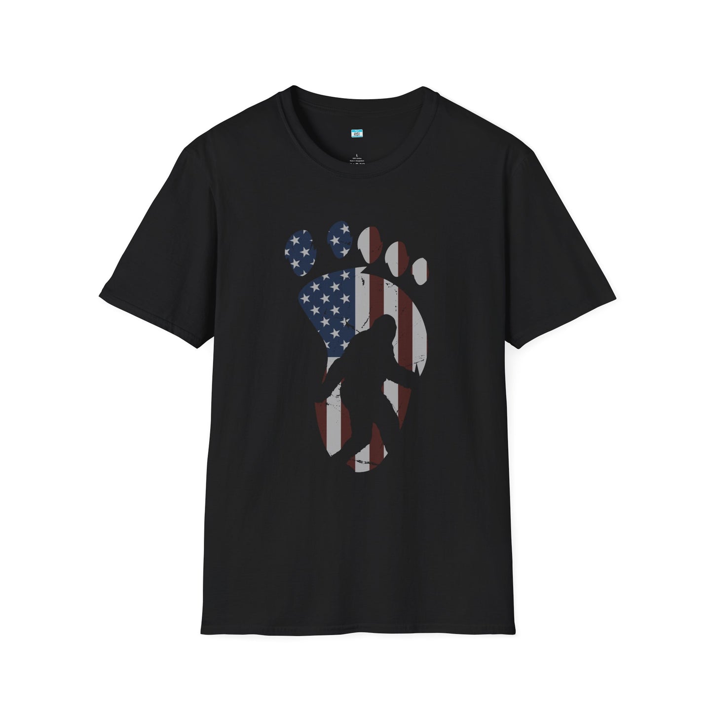 Patriotic Bigfoot Footprint T-Shirt, American Flag Sasquatch USA Tee
