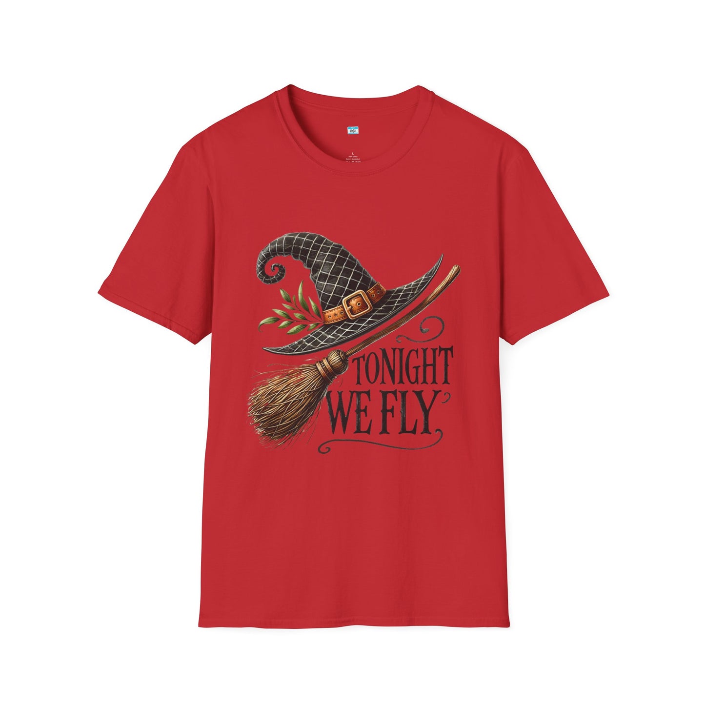 Tonight We Fly T-Shirt – Witch Hat and Broom Graphic Tee, Halloween Witchy Shirt
