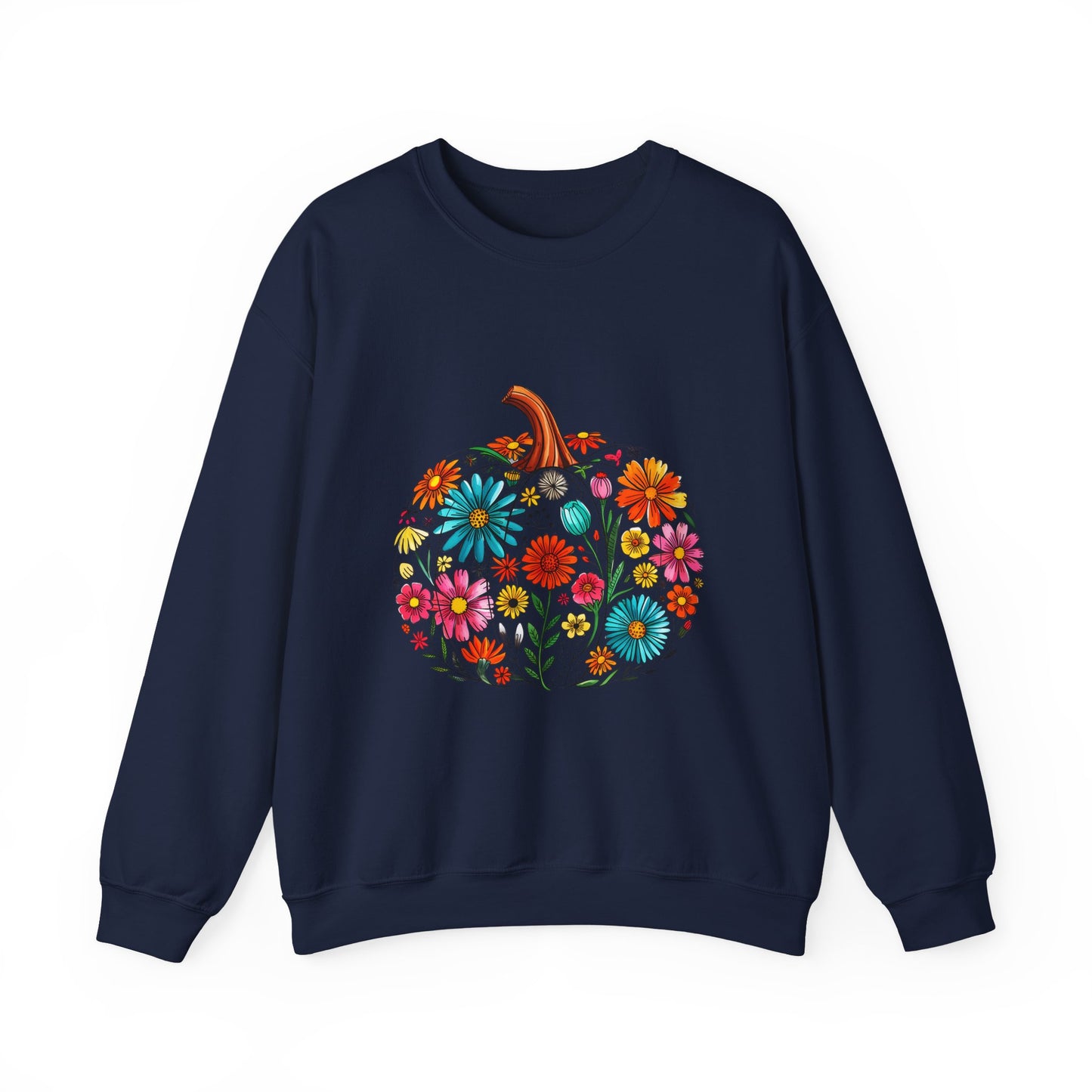 Floral Pumpkin Fall Sweatshirt | Cozy Boho Autumn Crewneck with Colorful Flowers