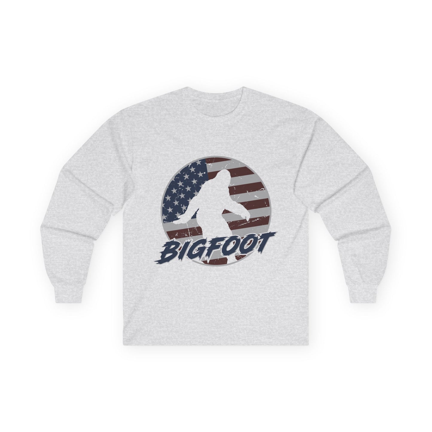 Bigfoot American Flag Long Sleeve Shirt – Patriotic Sasquatch USA Tee